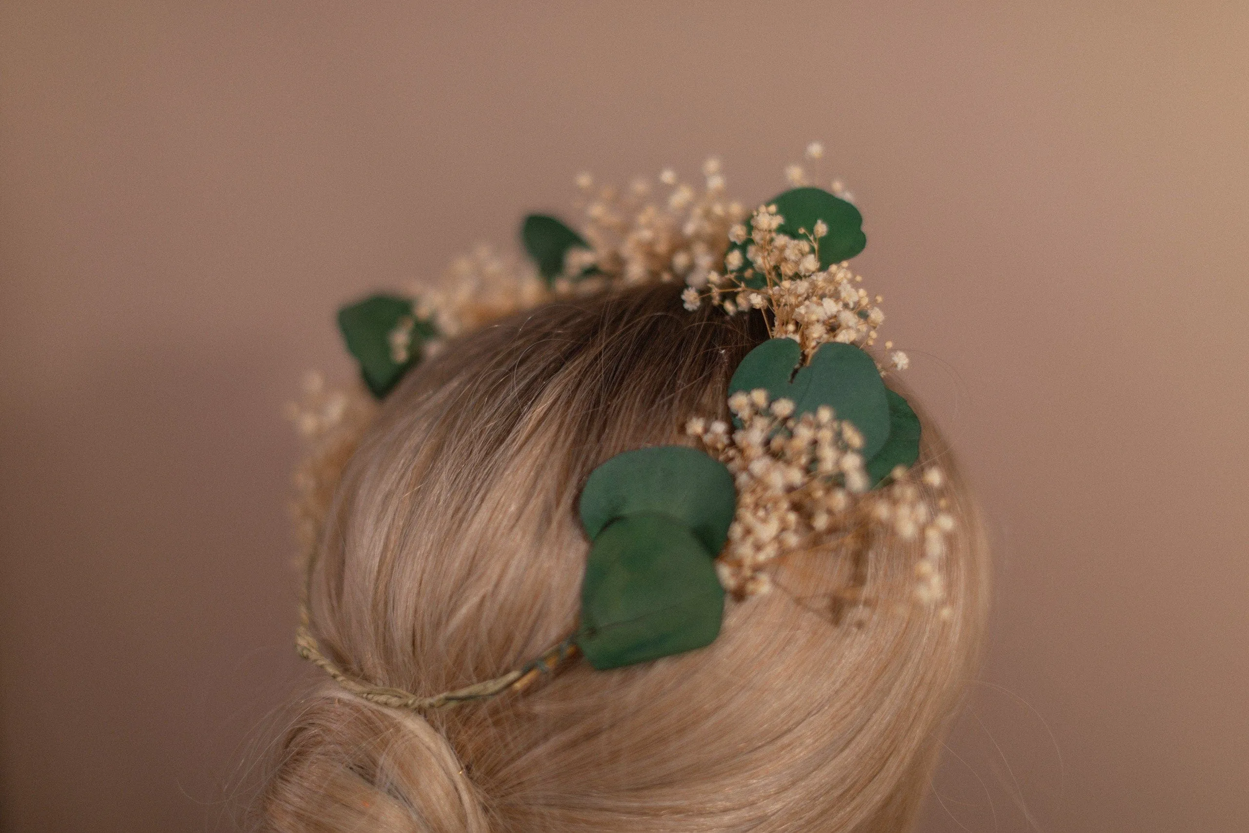 Preserved Green Eucalyptus & Baby's Breath Crown / Gypsophila Crown / Real Dried Flowers Crown / Dried Wedding Crown