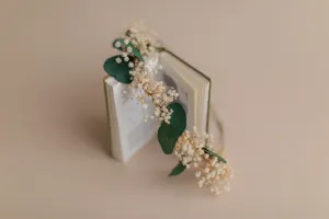 Preserved Green Eucalyptus & Baby's Breath Crown / Gypsophila Crown / Real Dried Flowers Crown / Dried Wedding Crown