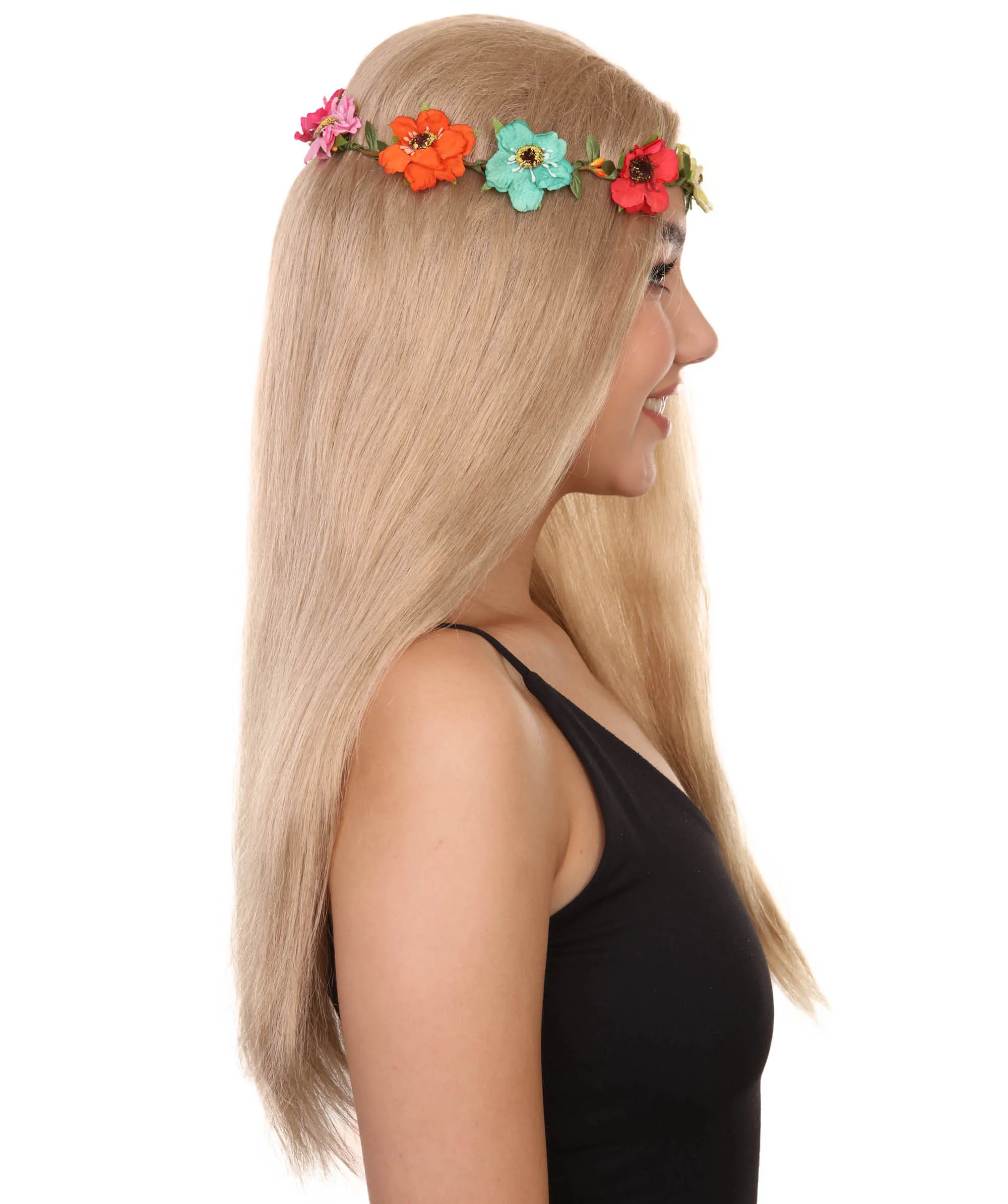 Queen of Cats | Multiple Color Hippy Wig with Flower Crown |  Flame-retardant Synthetic Fiber