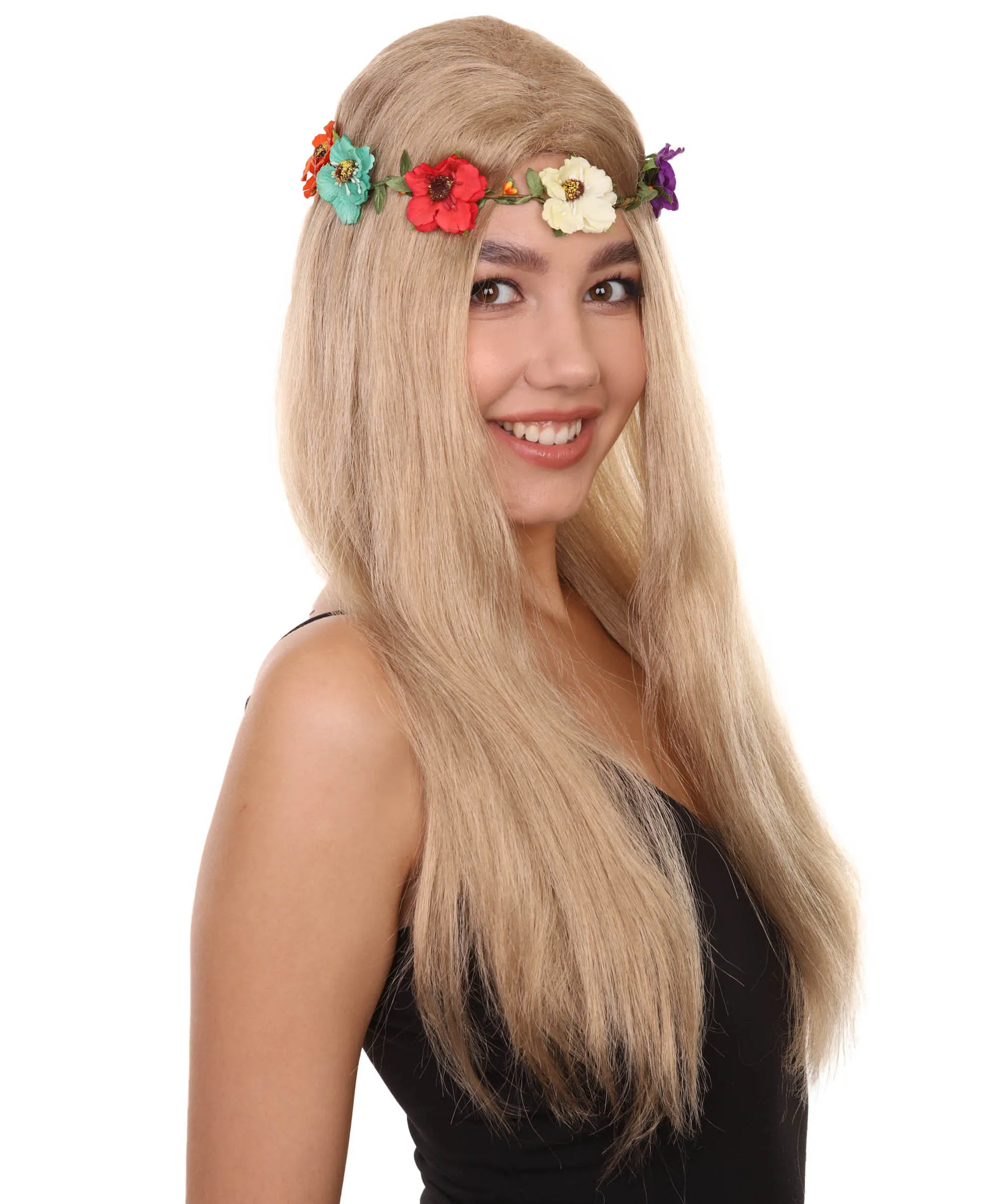 Queen of Cats | Multiple Color Hippy Wig with Flower Crown |  Flame-retardant Synthetic Fiber