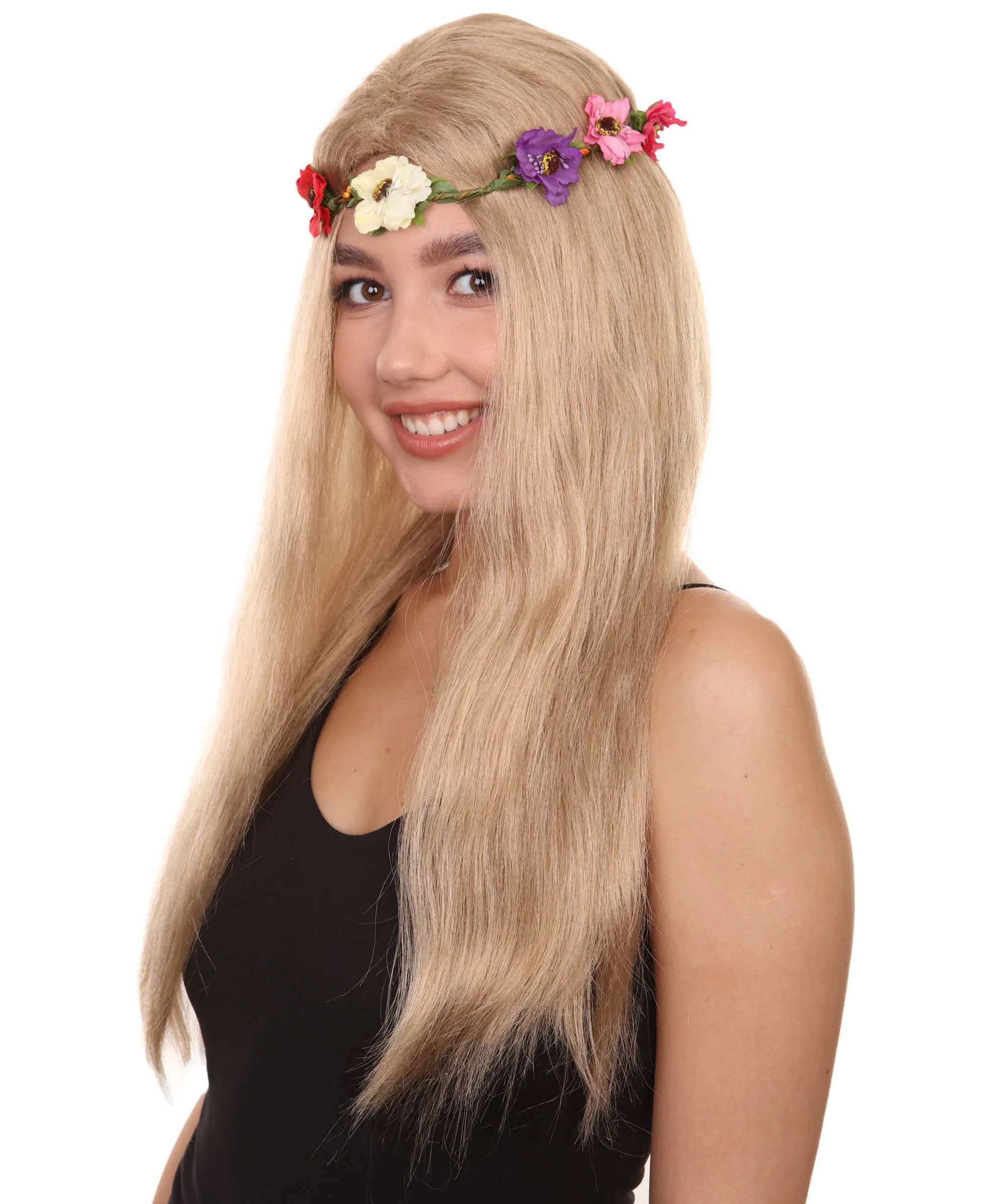 Queen of Cats | Multiple Color Hippy Wig with Flower Crown |  Flame-retardant Synthetic Fiber