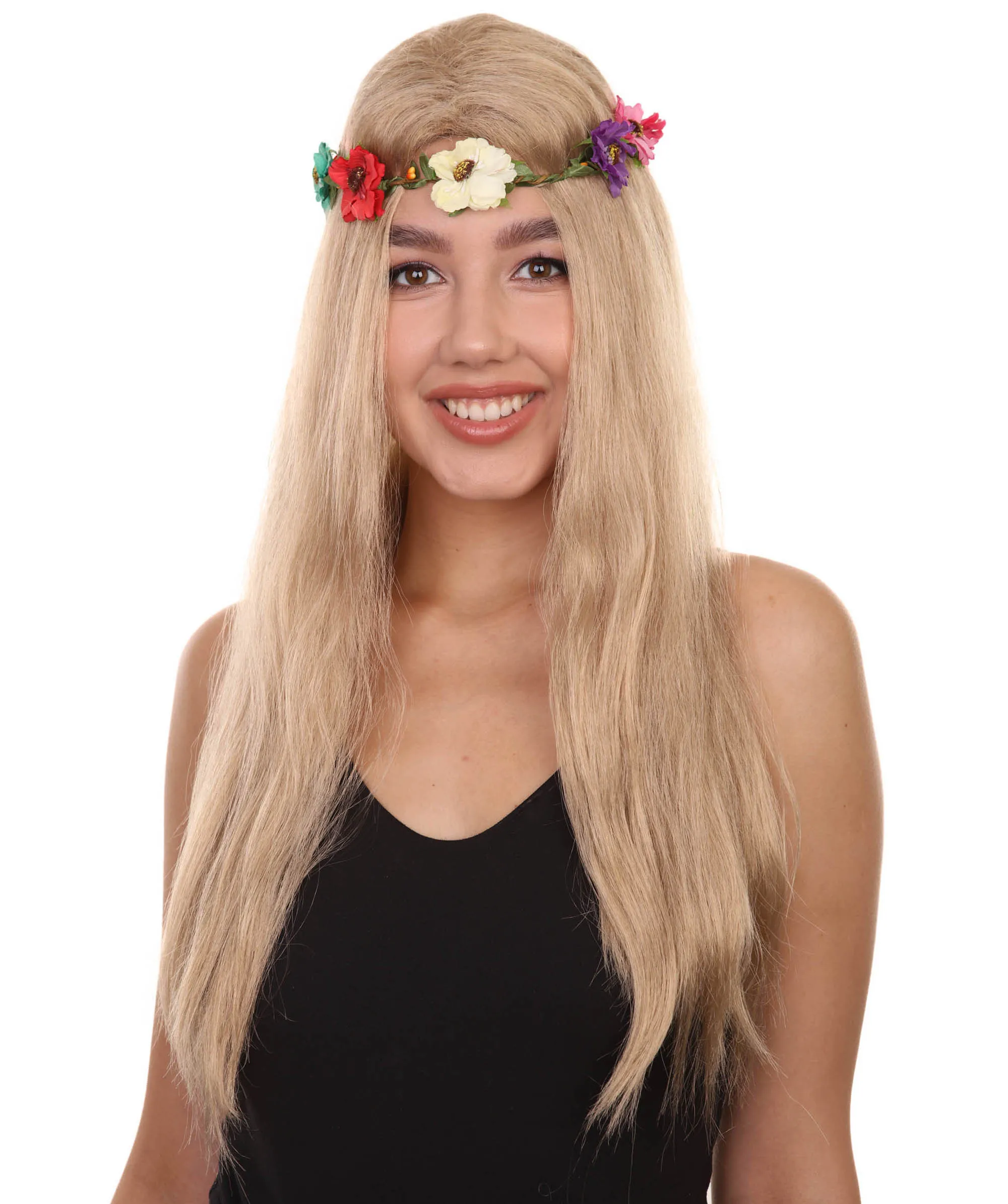 Queen of Cats | Multiple Color Hippy Wig with Flower Crown |  Flame-retardant Synthetic Fiber