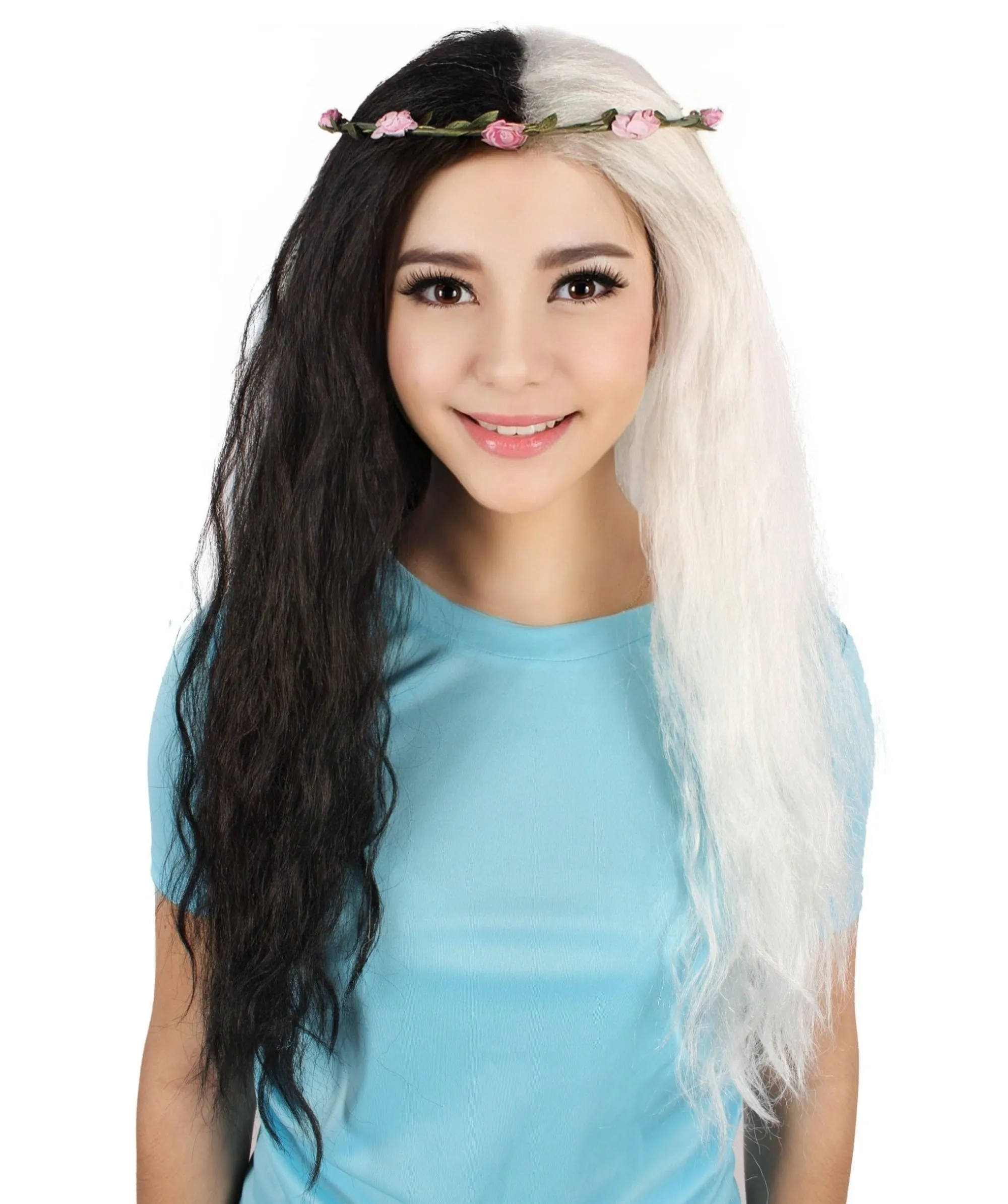 Queen of Cats | Multiple Color Hippy Wig with Flower Crown |  Flame-retardant Synthetic Fiber