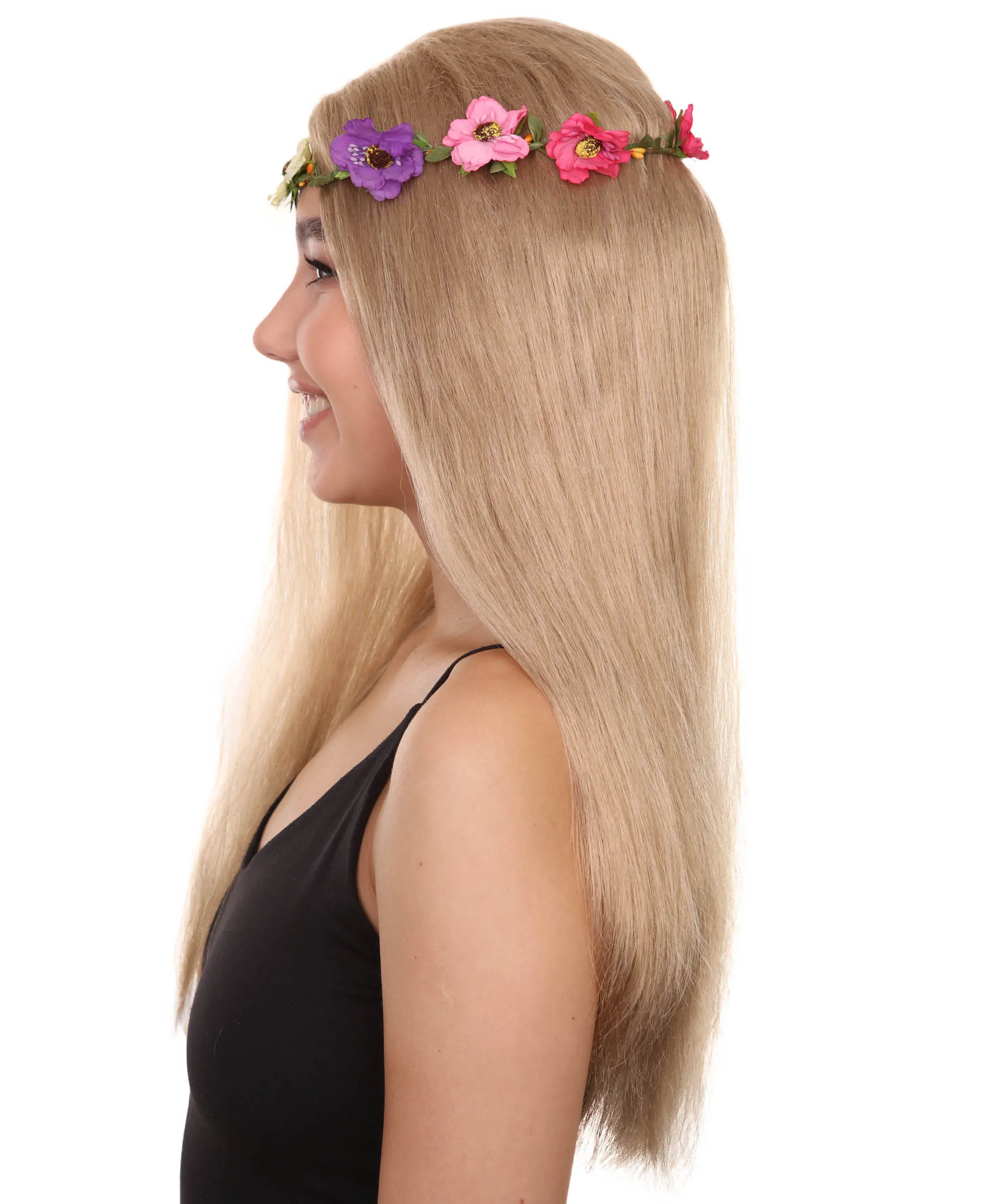 Queen of Cats | Multiple Color Hippy Wig with Flower Crown |  Flame-retardant Synthetic Fiber