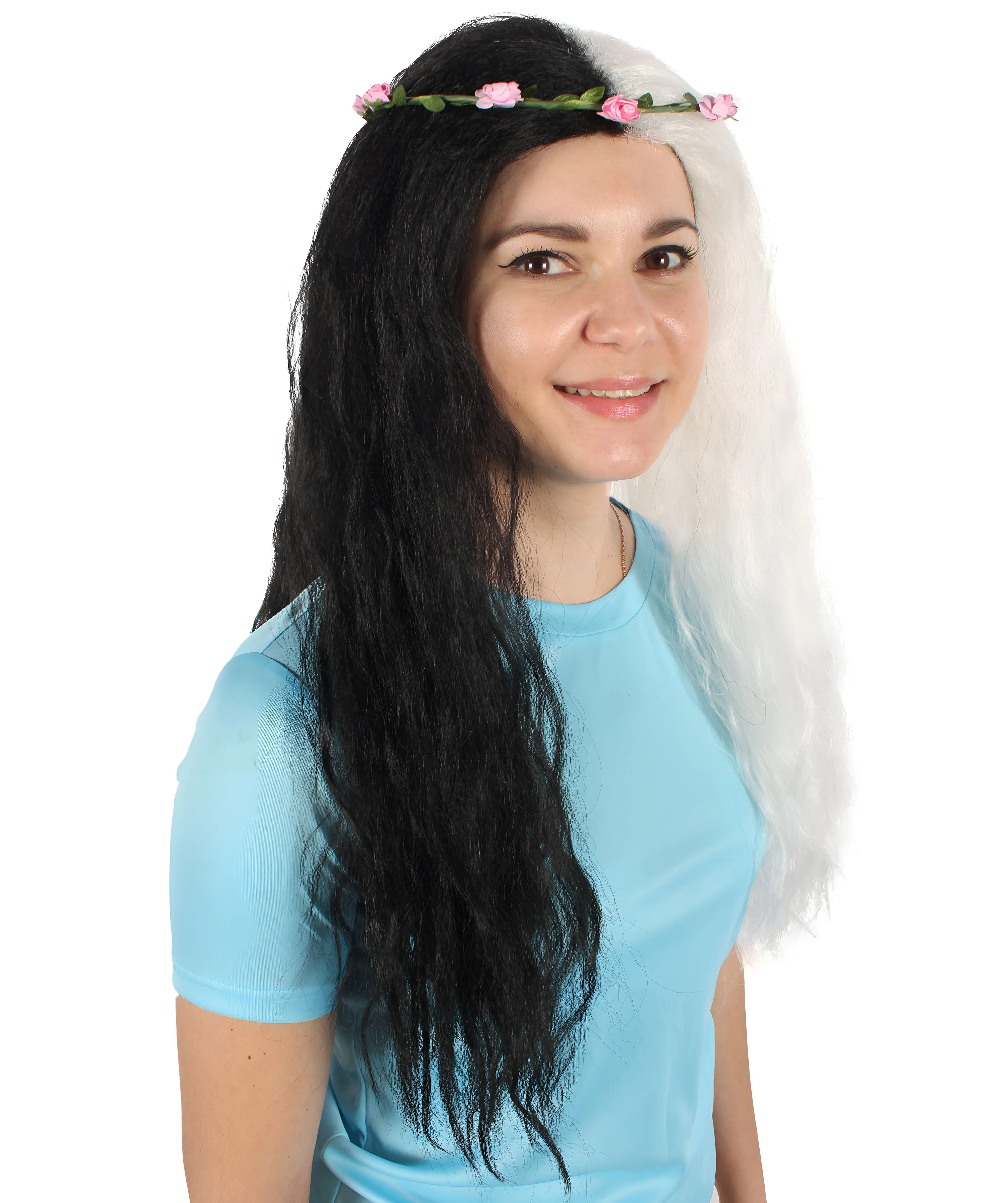 Queen of Cats | Multiple Color Hippy Wig with Flower Crown |  Flame-retardant Synthetic Fiber