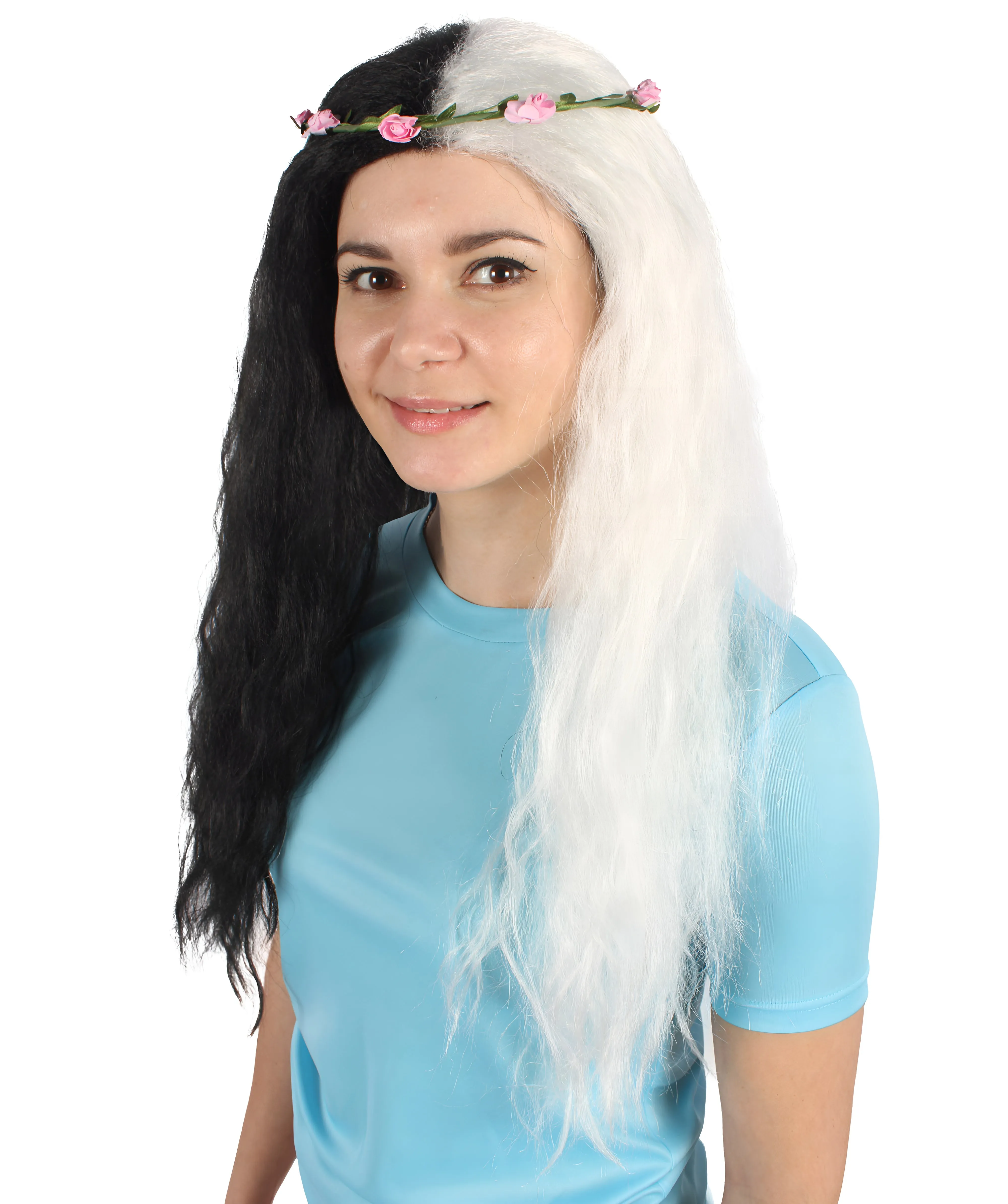 Queen of Cats | Multiple Color Hippy Wig with Flower Crown |  Flame-retardant Synthetic Fiber