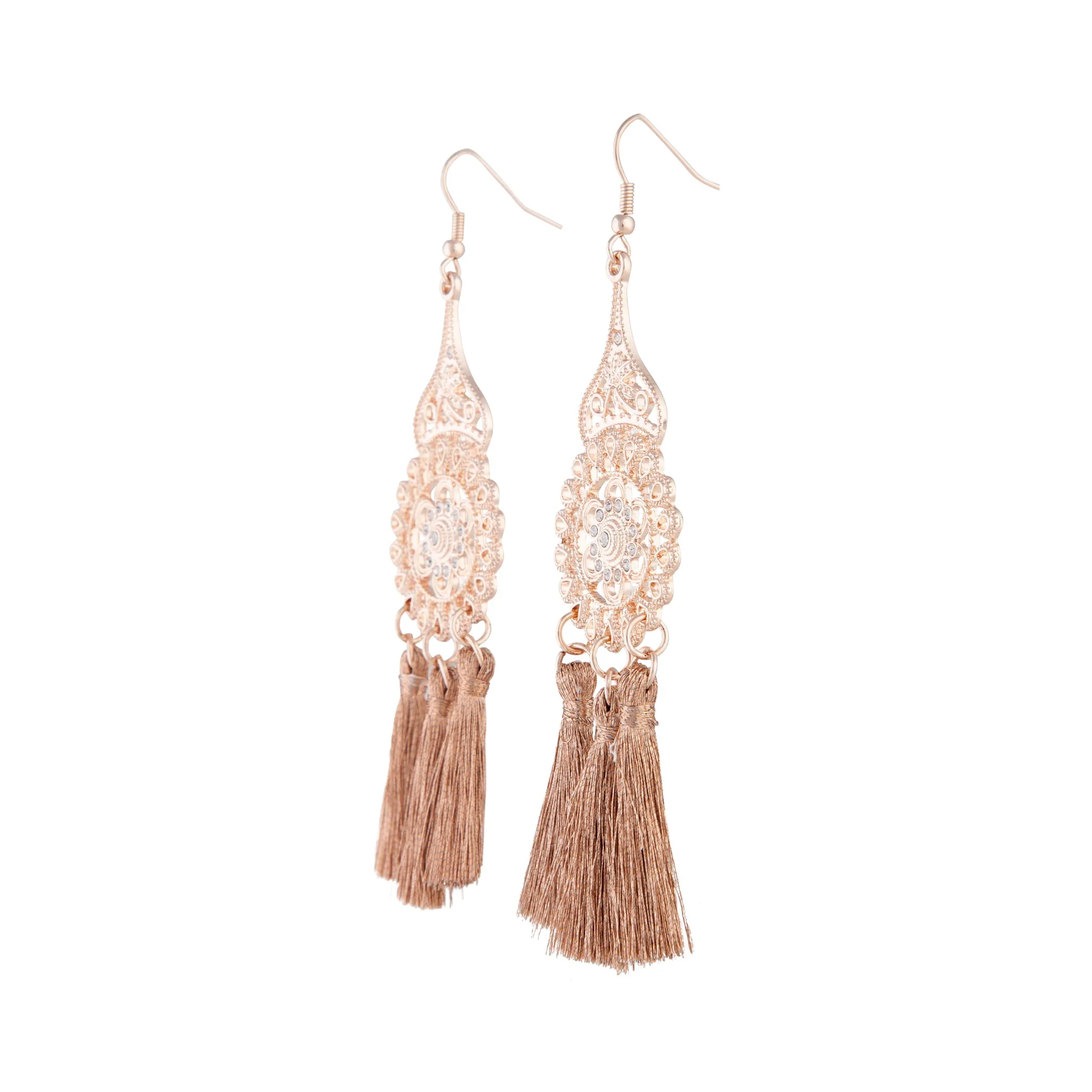 Rose Gold Floral Tassel Drop Earring