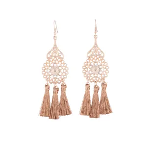 Rose Gold Floral Tassel Drop Earring