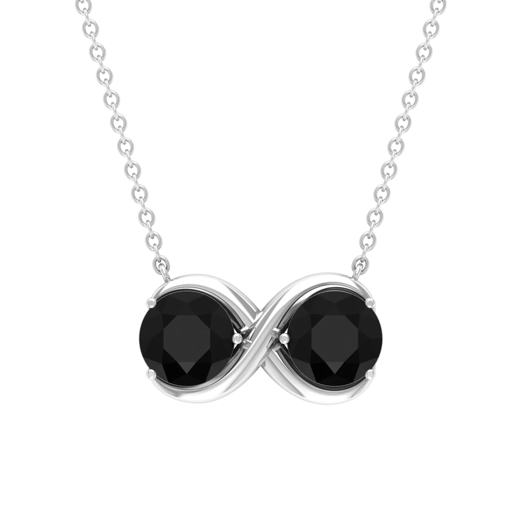 Round Black Spinel Two Stone Infinity Necklace