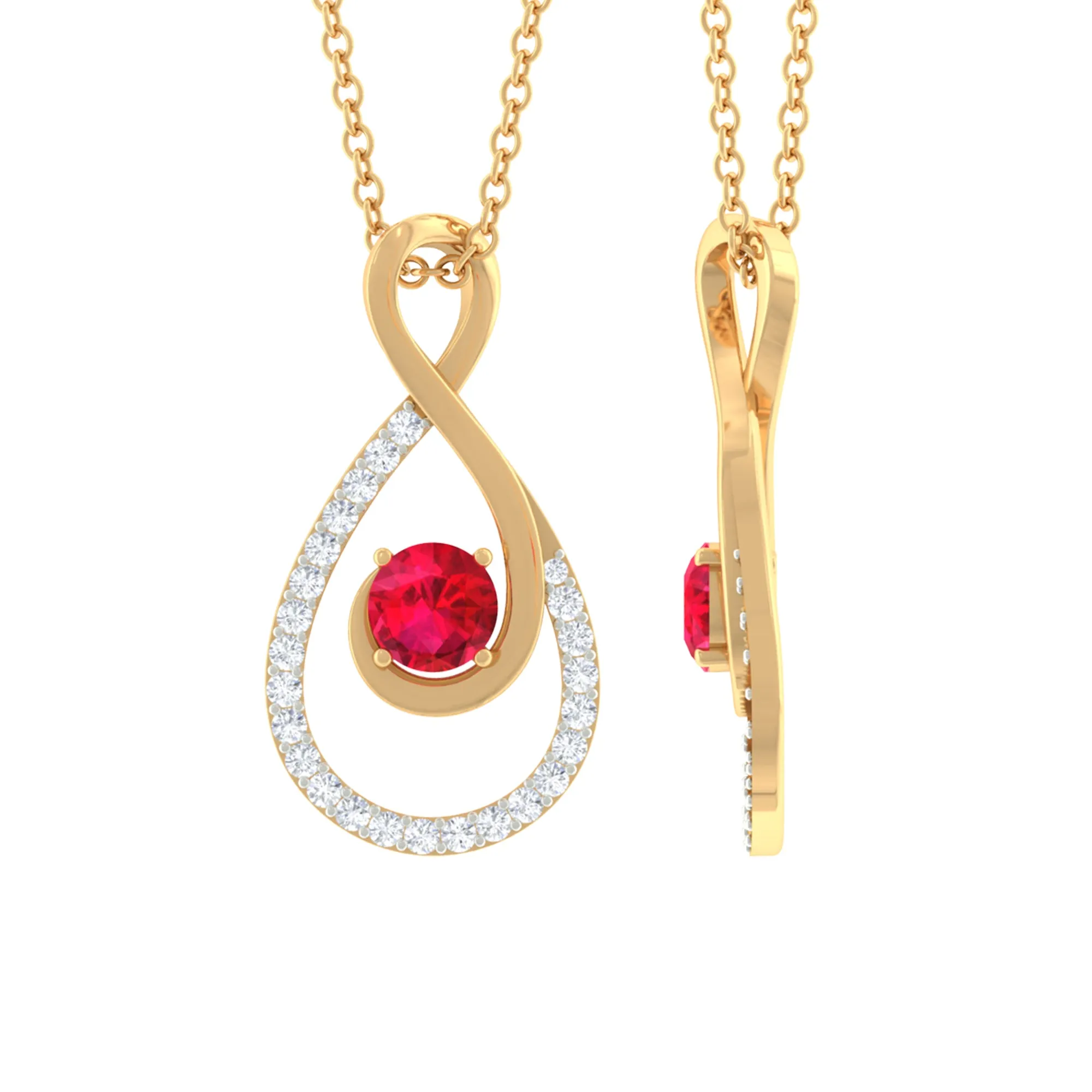 Ruby and Diamond Teardrop Pendant Necklace