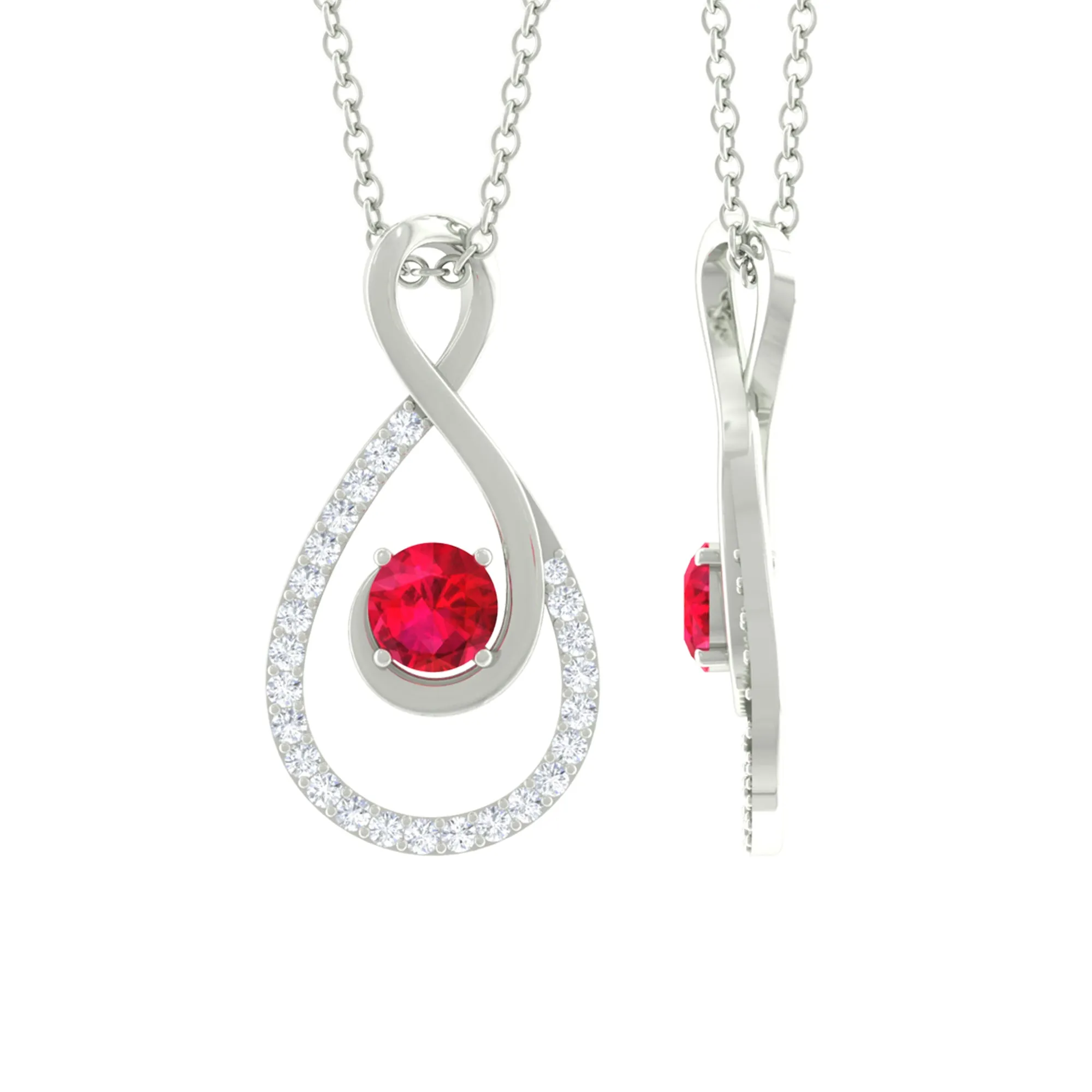 Ruby and Diamond Teardrop Pendant Necklace