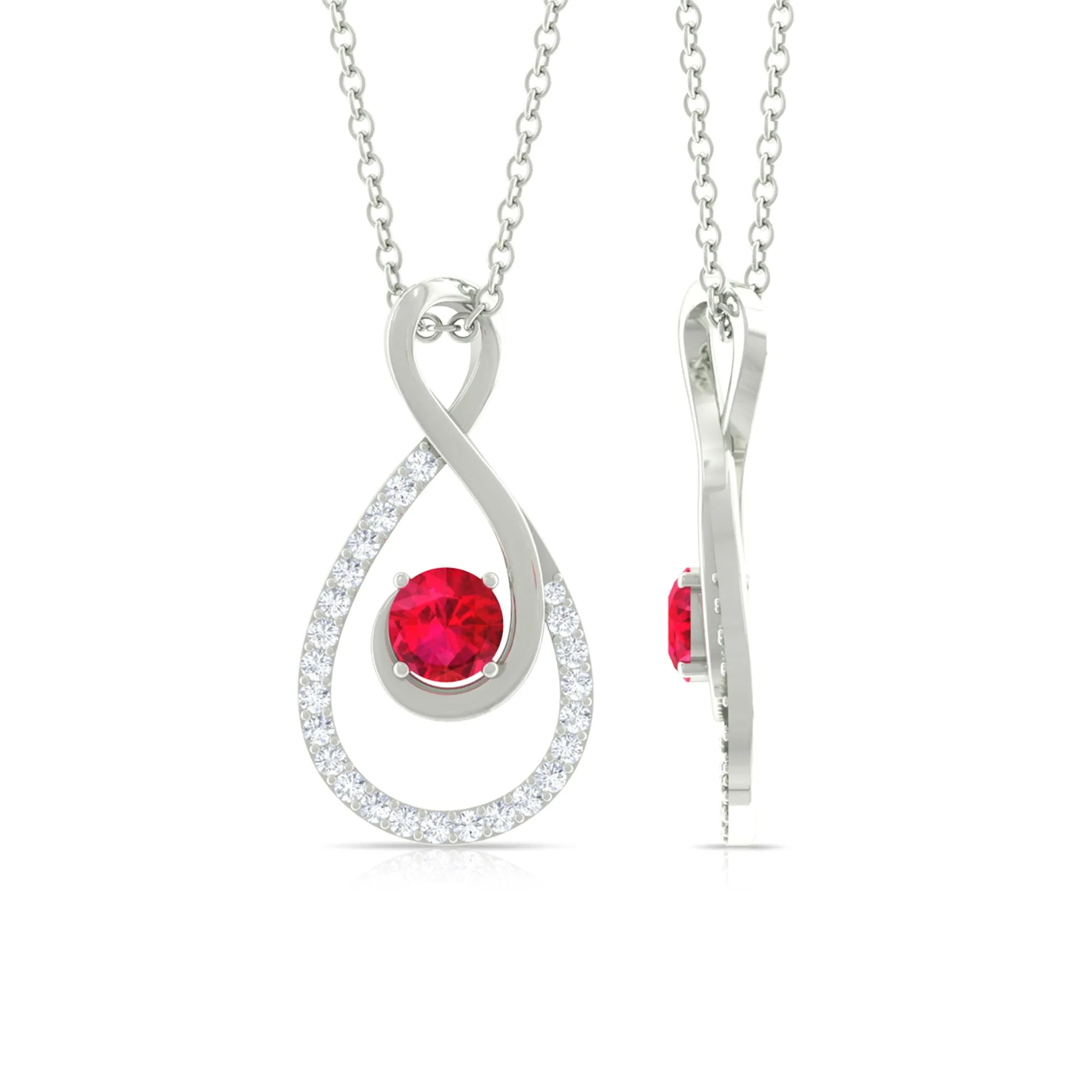 Ruby and Diamond Teardrop Pendant Necklace