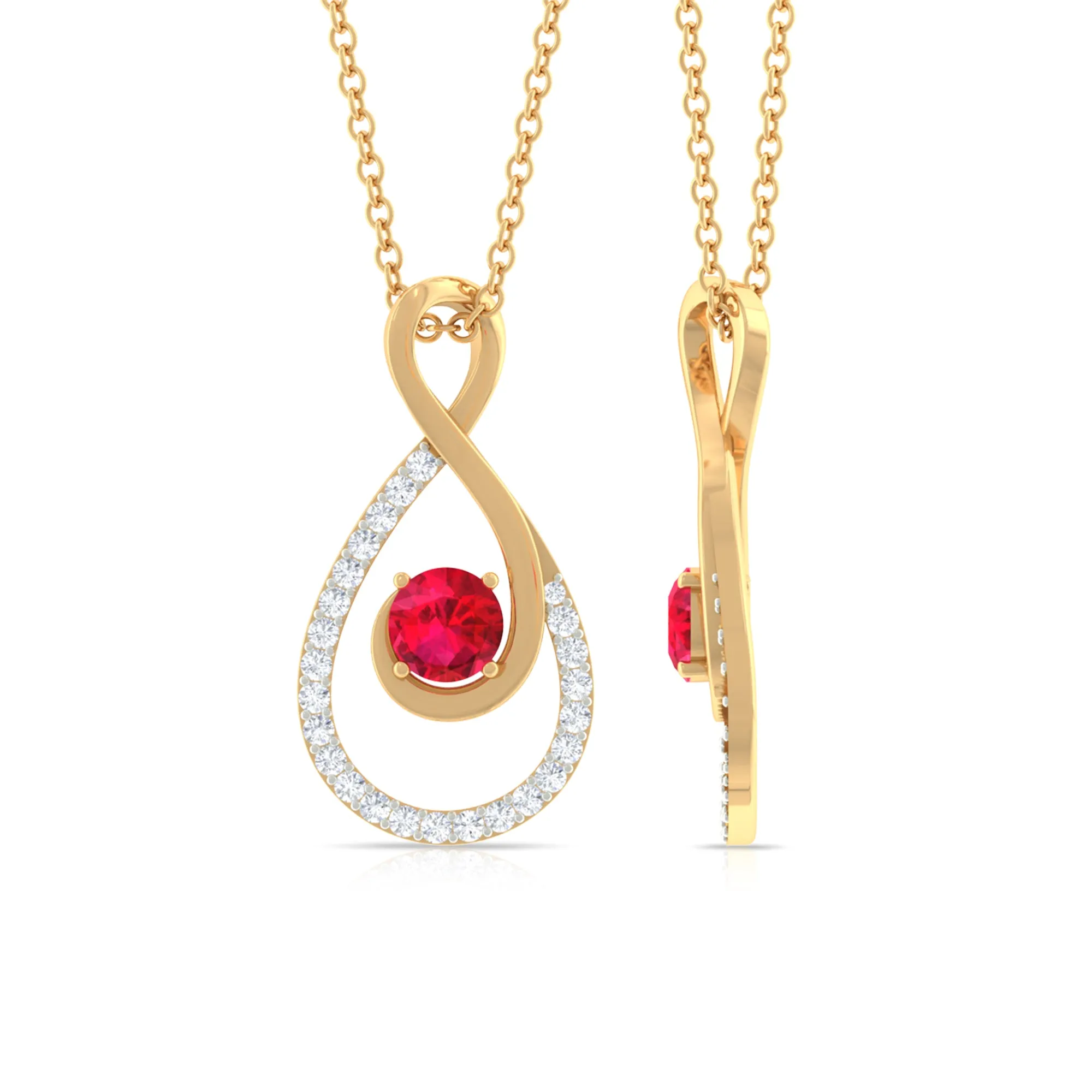 Ruby and Diamond Teardrop Pendant Necklace