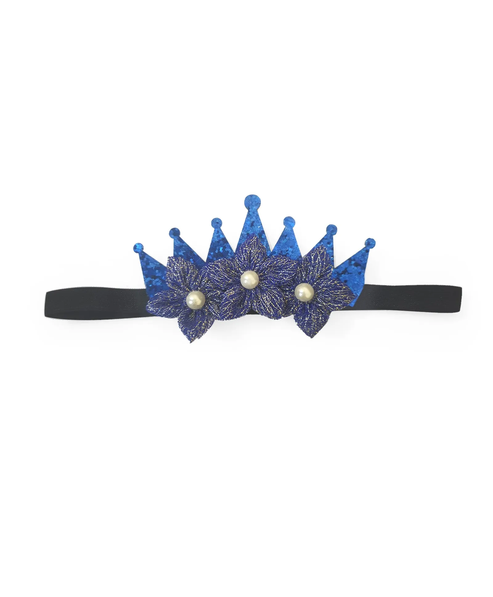 Shimmery Crown & Flower Headband - Dark Blue