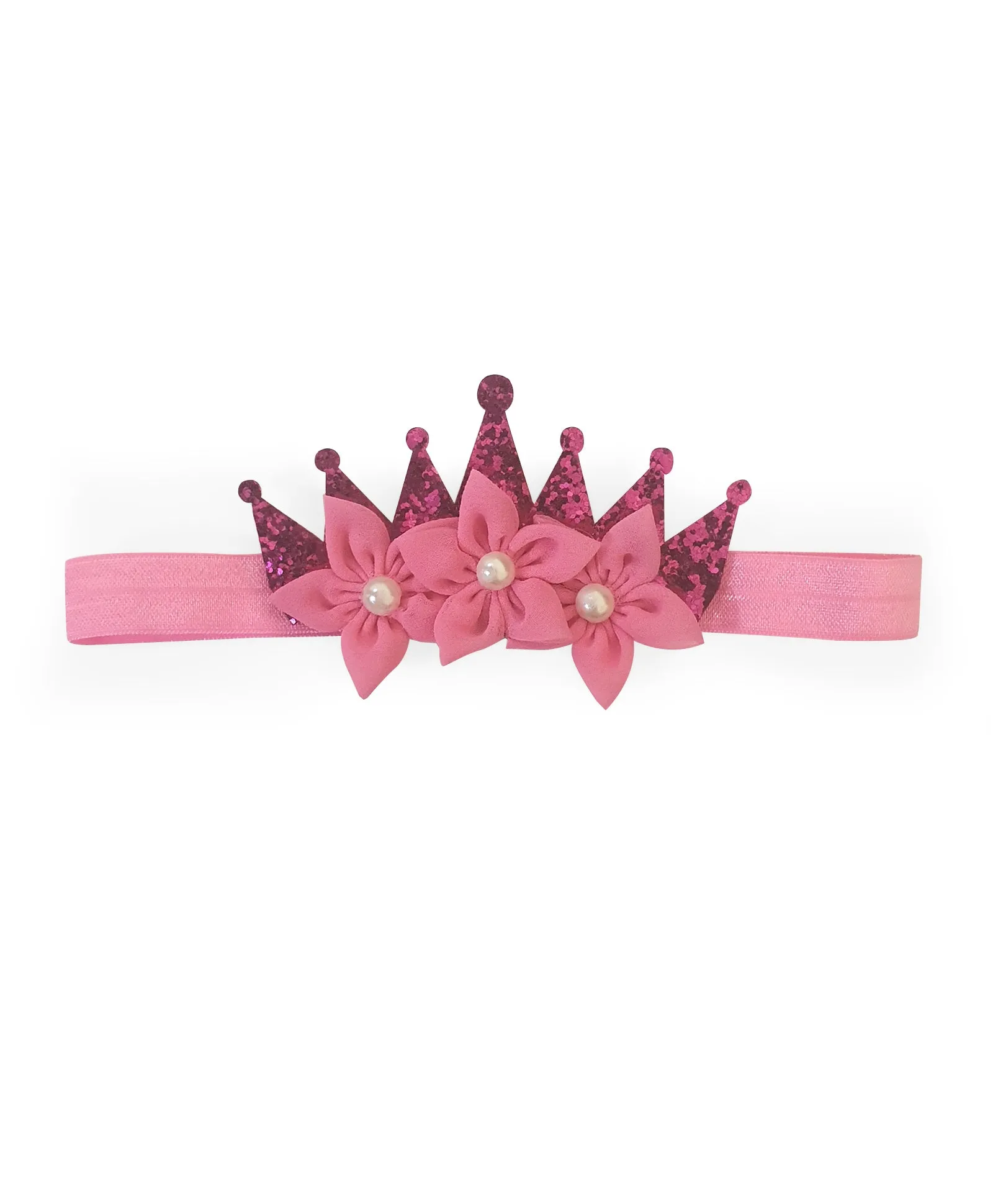 Shimmery Crown & Flower Headband - Light Pink