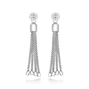 Silver & Co Rub Over Set Cubic Zirconia Chain Tassel Earrings SEG0077