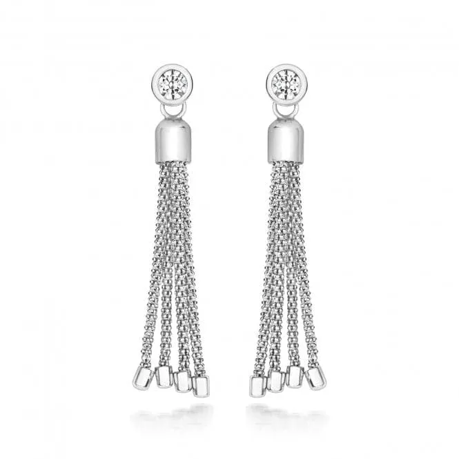 Silver & Co Rub Over Set Cubic Zirconia Chain Tassel Earrings SEG0077