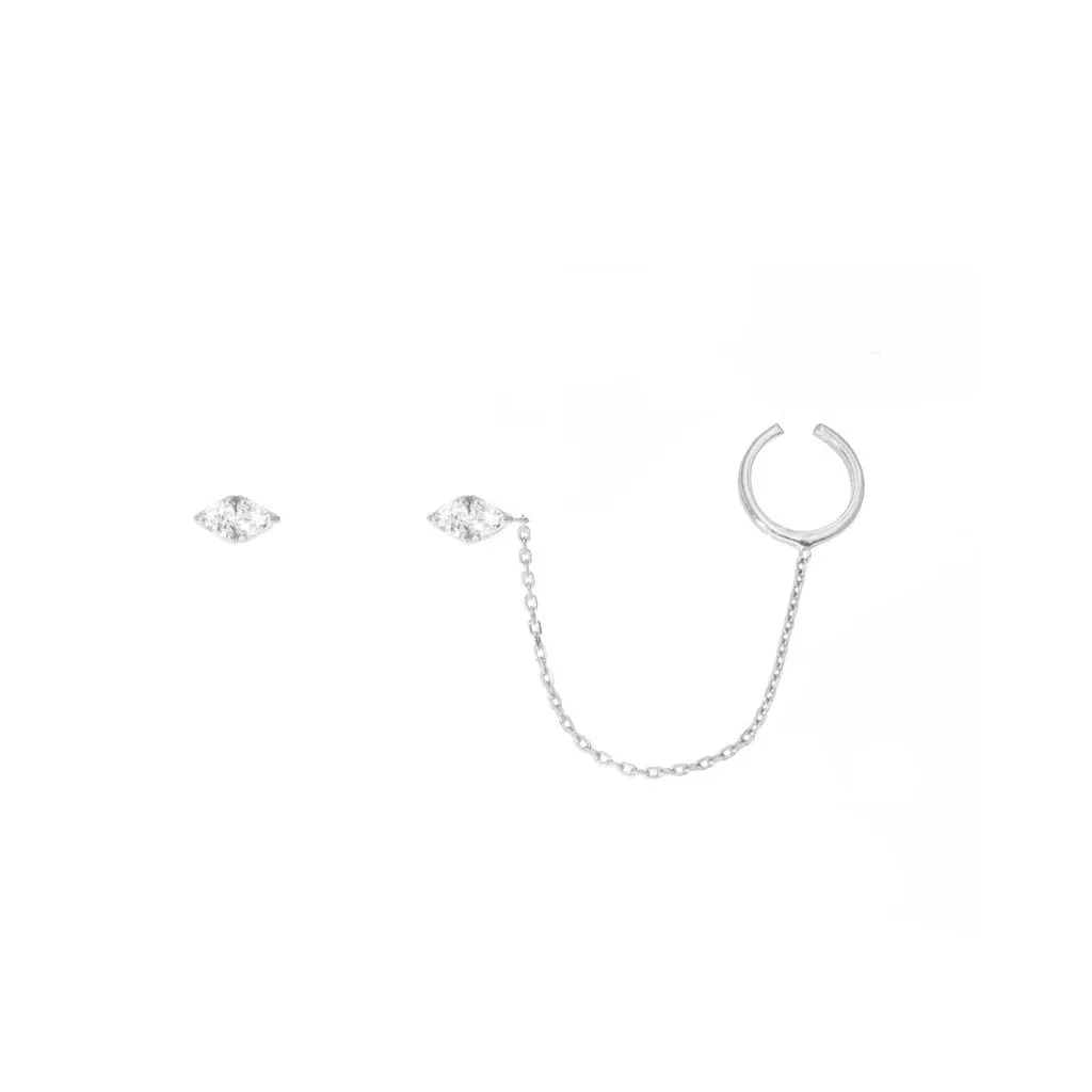 Silver Chain Cuff & Stud Earrings