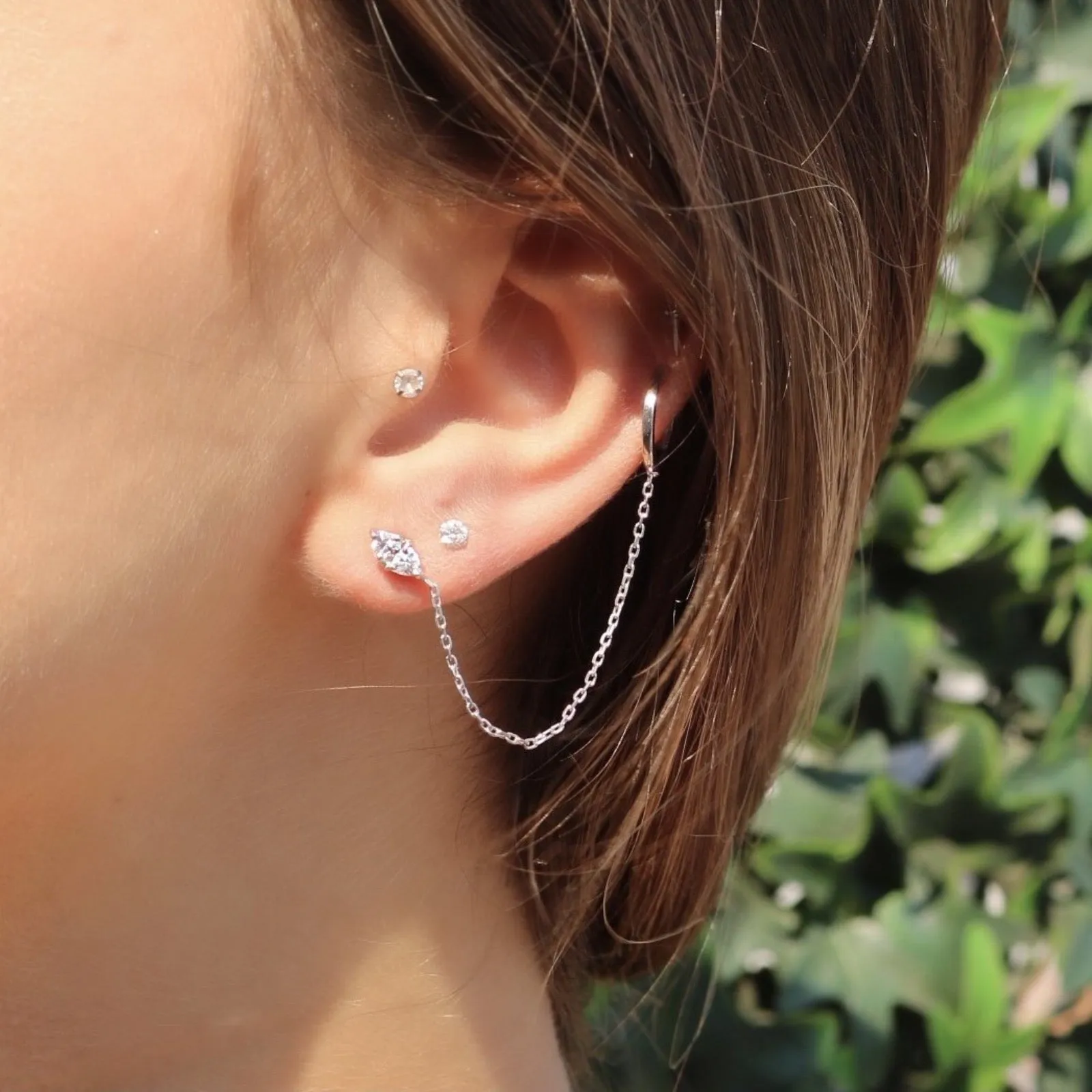 Silver Chain Cuff & Stud Earrings