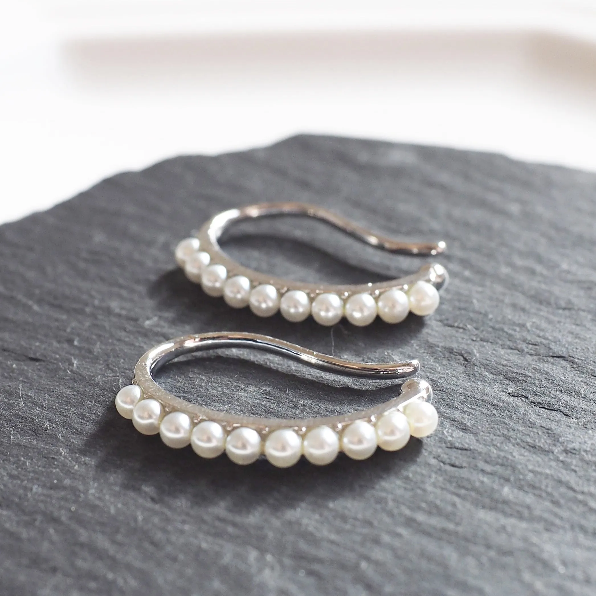 Silver Pearl HoopEar Cuff Clip On Earrings