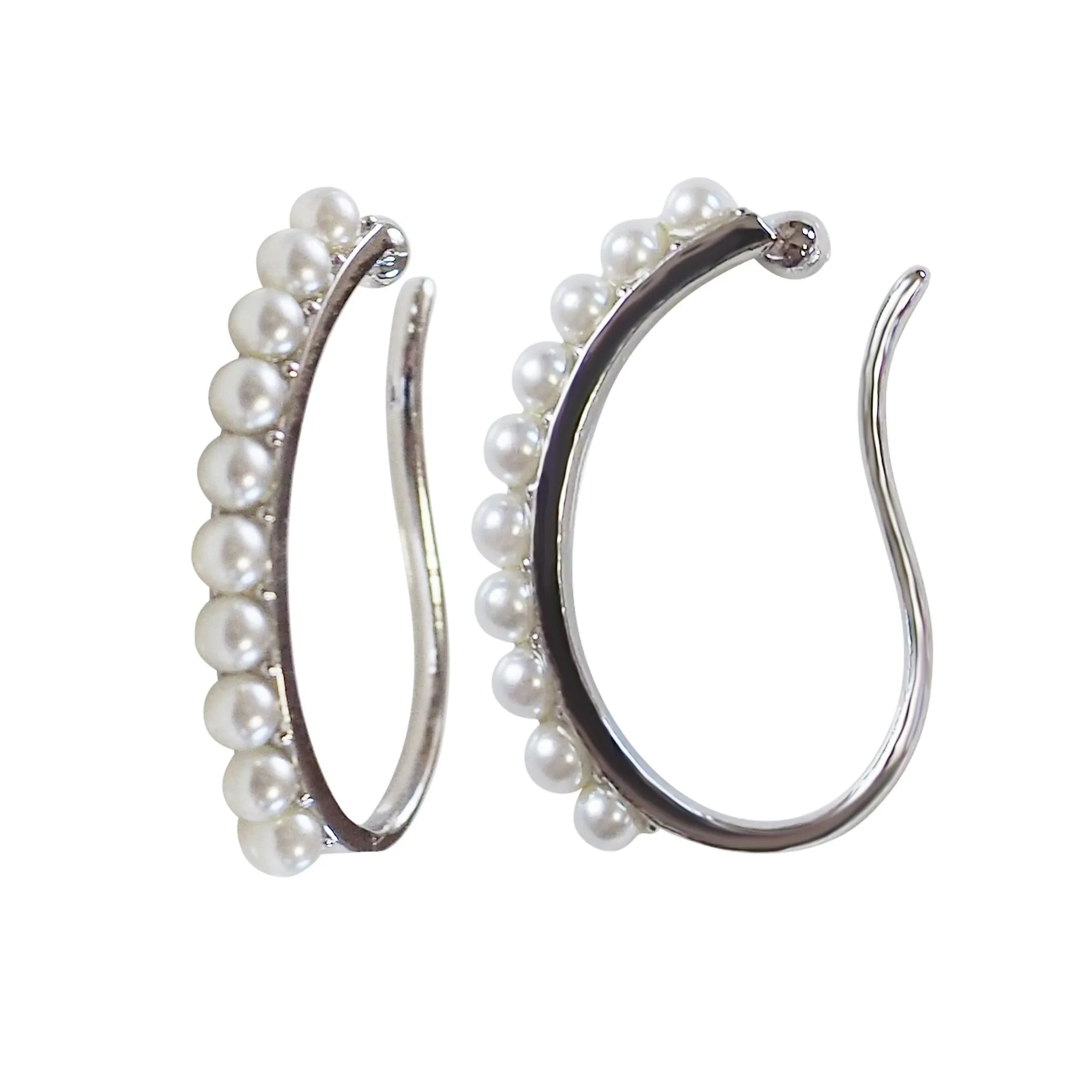 Silver Pearl HoopEar Cuff Clip On Earrings