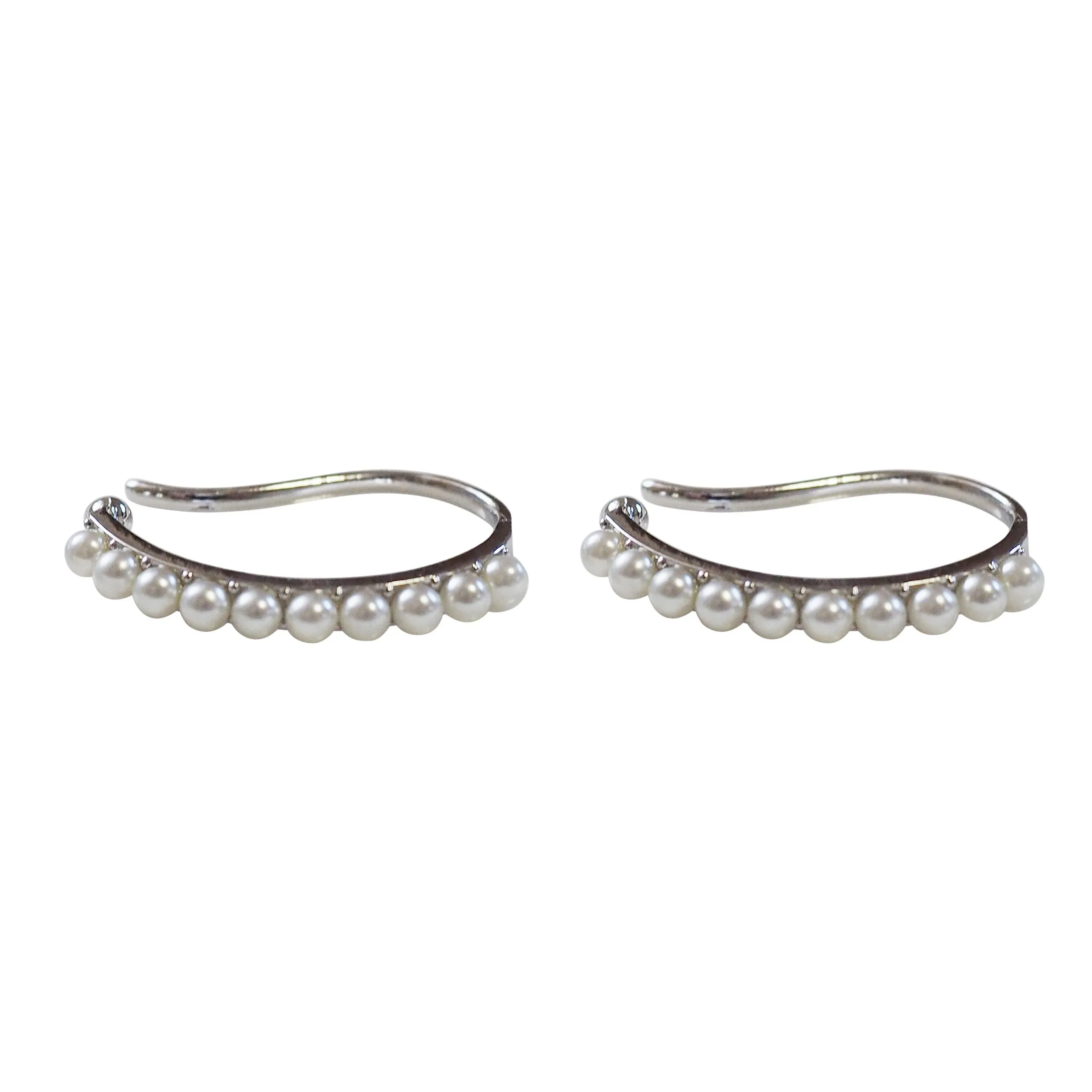 Silver Pearl HoopEar Cuff Clip On Earrings