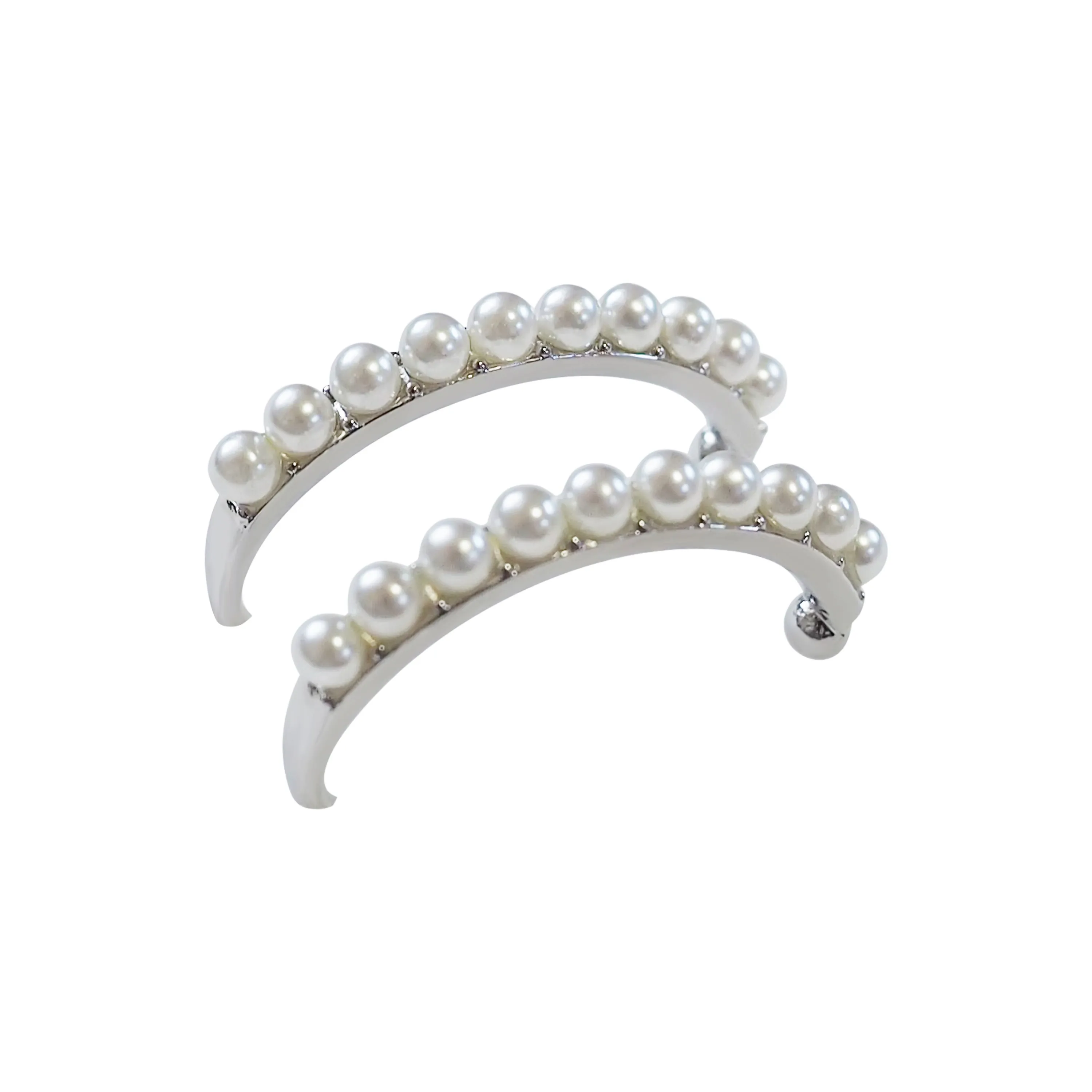 Silver Pearl HoopEar Cuff Clip On Earrings