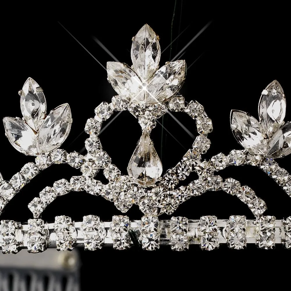 Silver Plated Navette & Round Crystal Heart Tiara