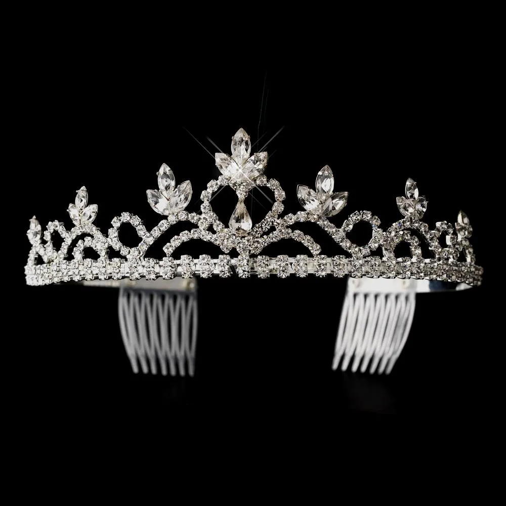 Silver Plated Navette & Round Crystal Heart Tiara