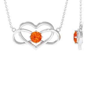 Solitaire Orange Sapphire Infinity Heart Necklace