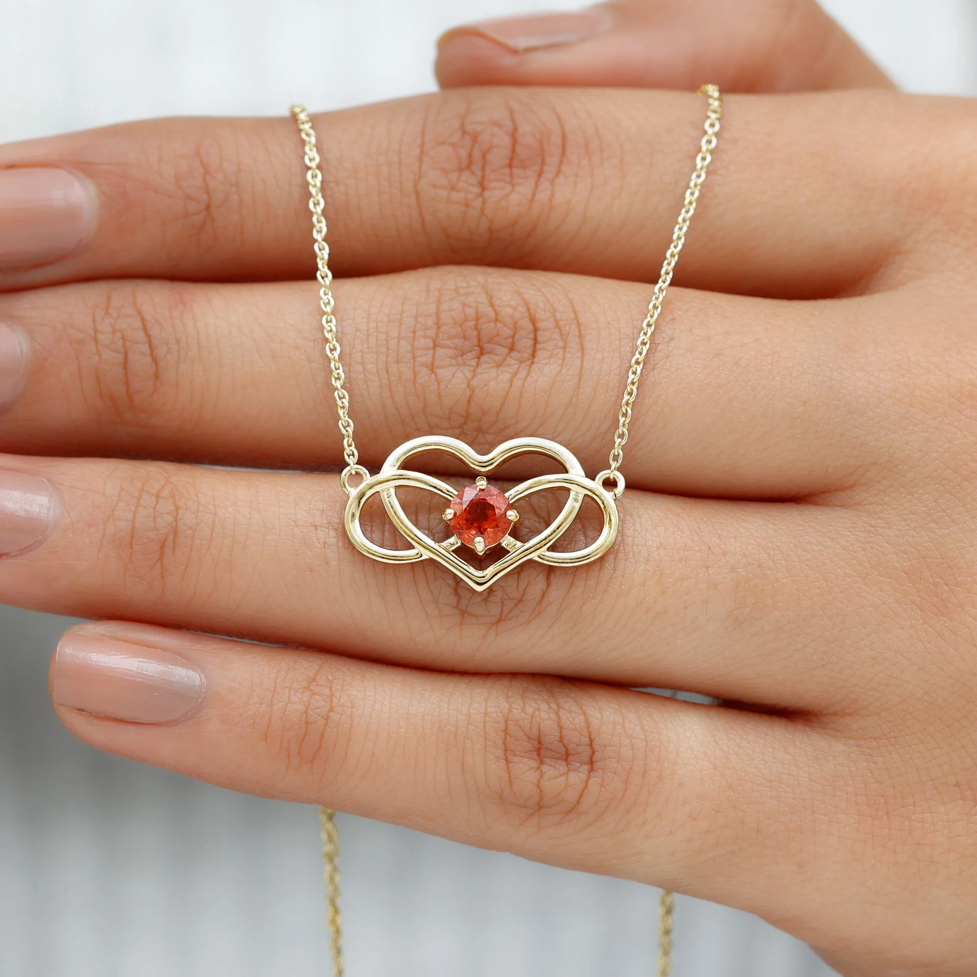 Solitaire Orange Sapphire Infinity Heart Necklace