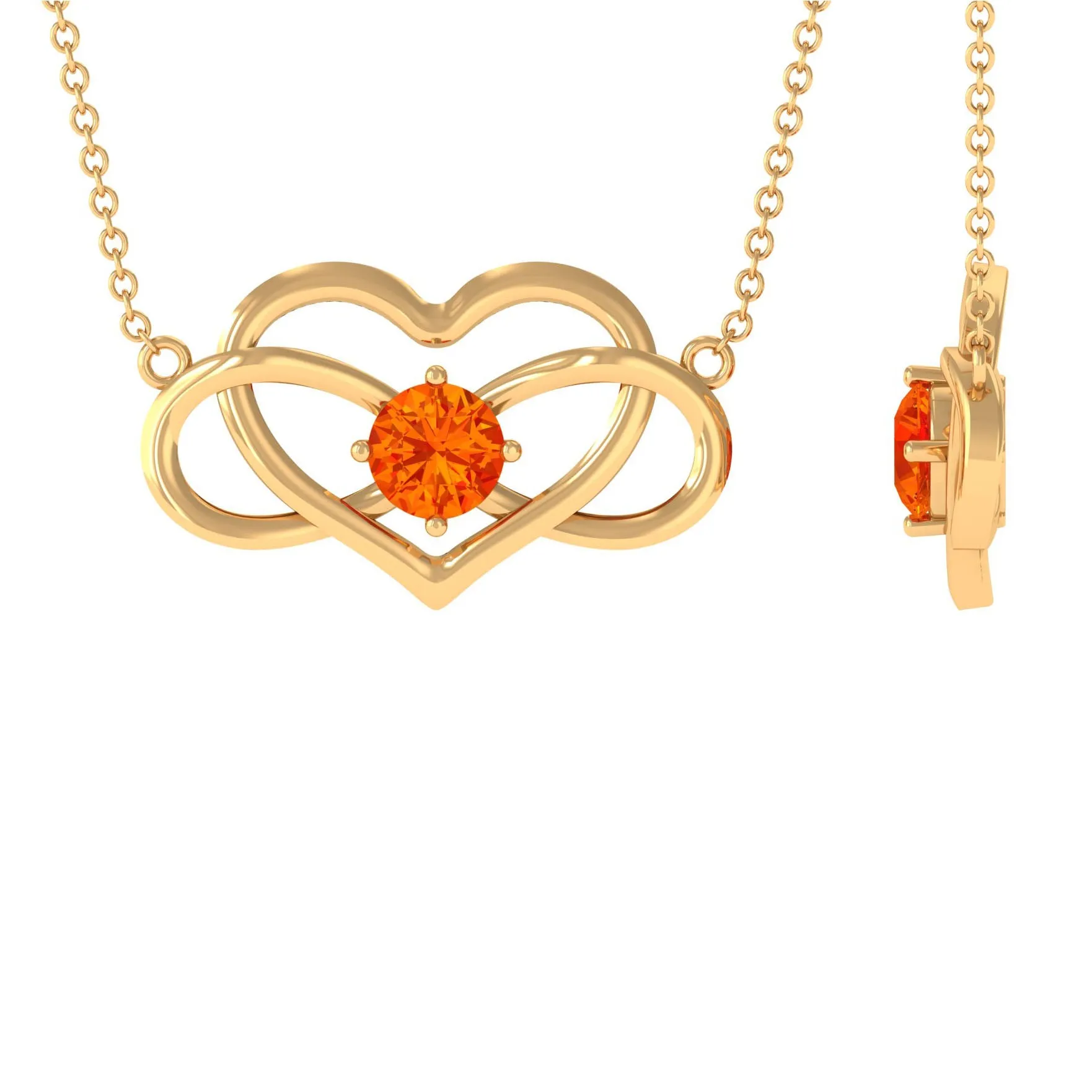 Solitaire Orange Sapphire Infinity Heart Necklace