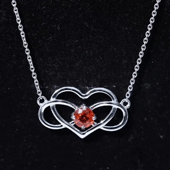 Solitaire Orange Sapphire Infinity Heart Necklace