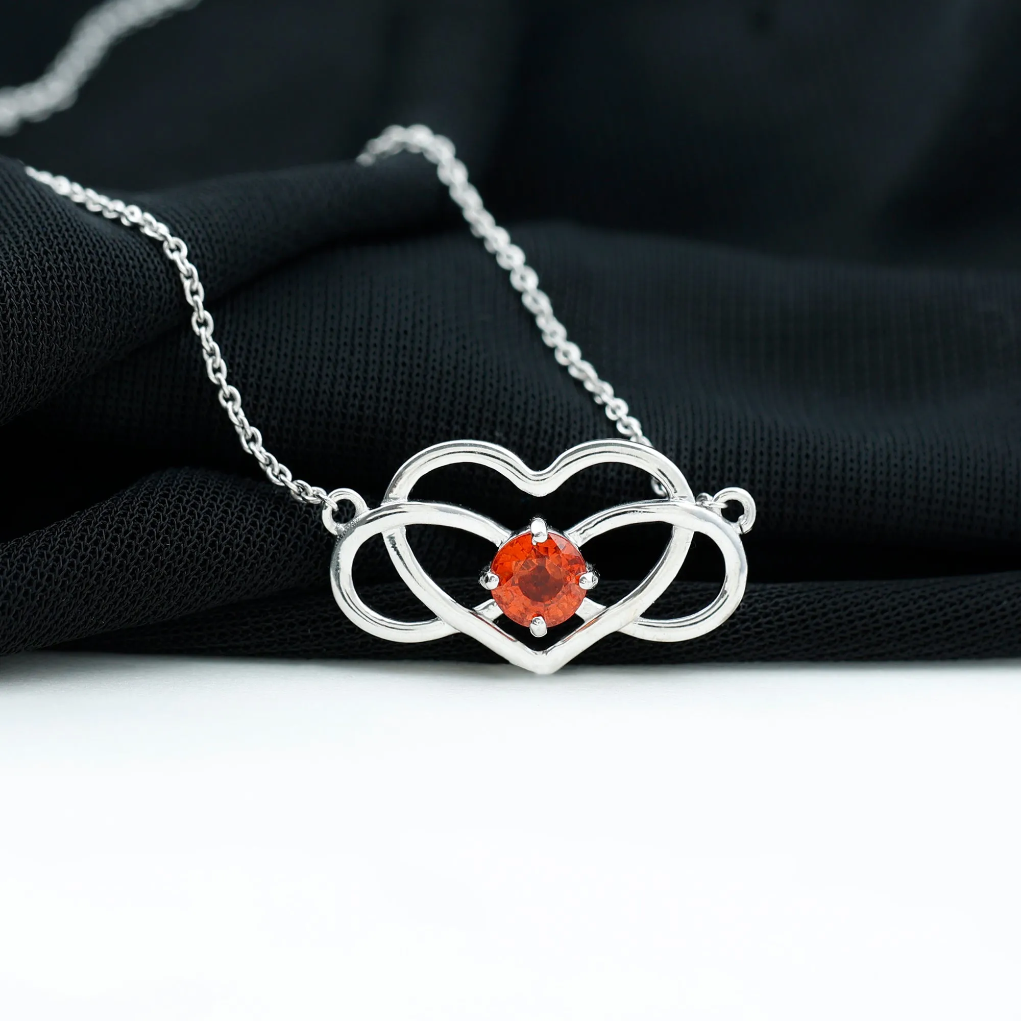 Solitaire Orange Sapphire Infinity Heart Necklace