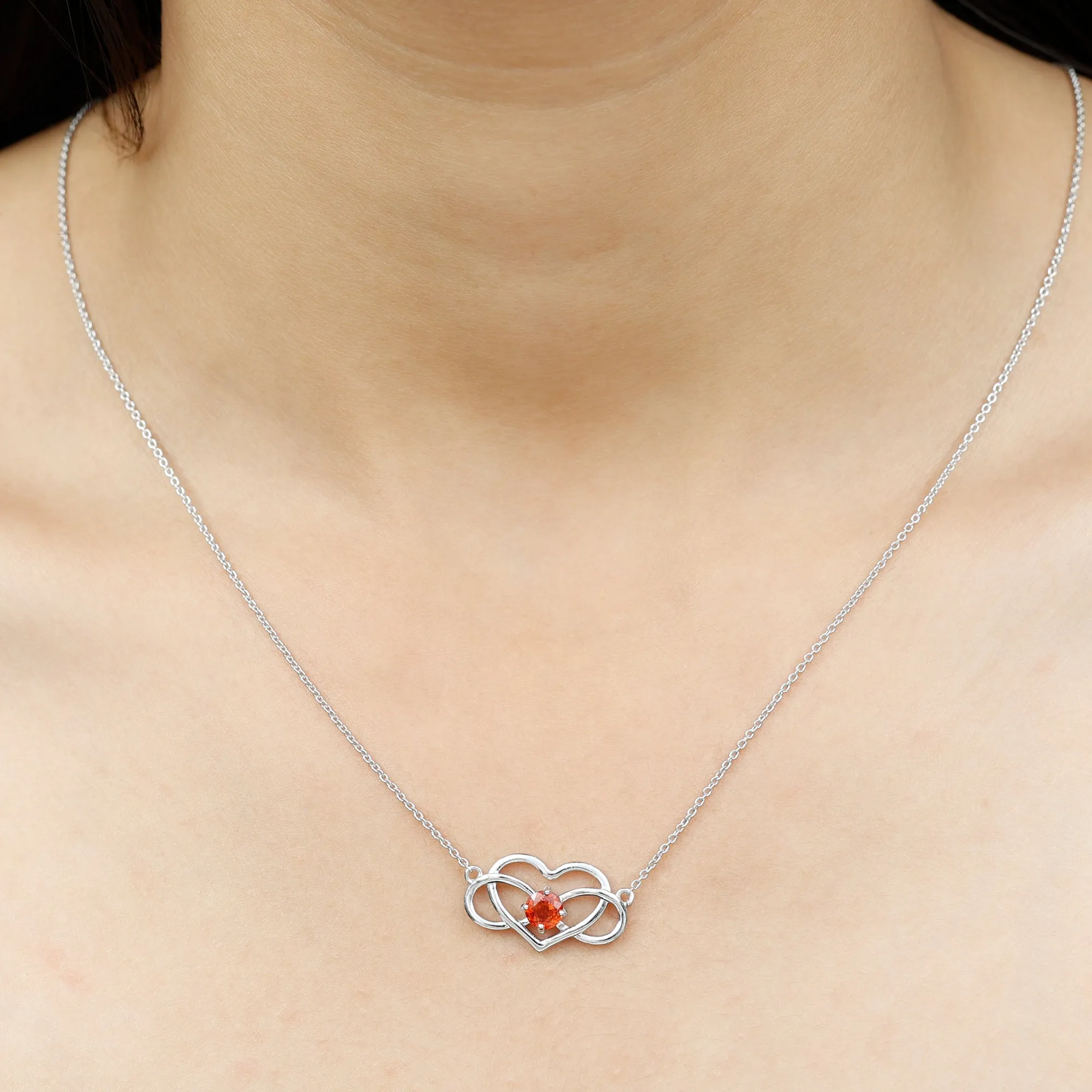 Solitaire Orange Sapphire Infinity Heart Necklace