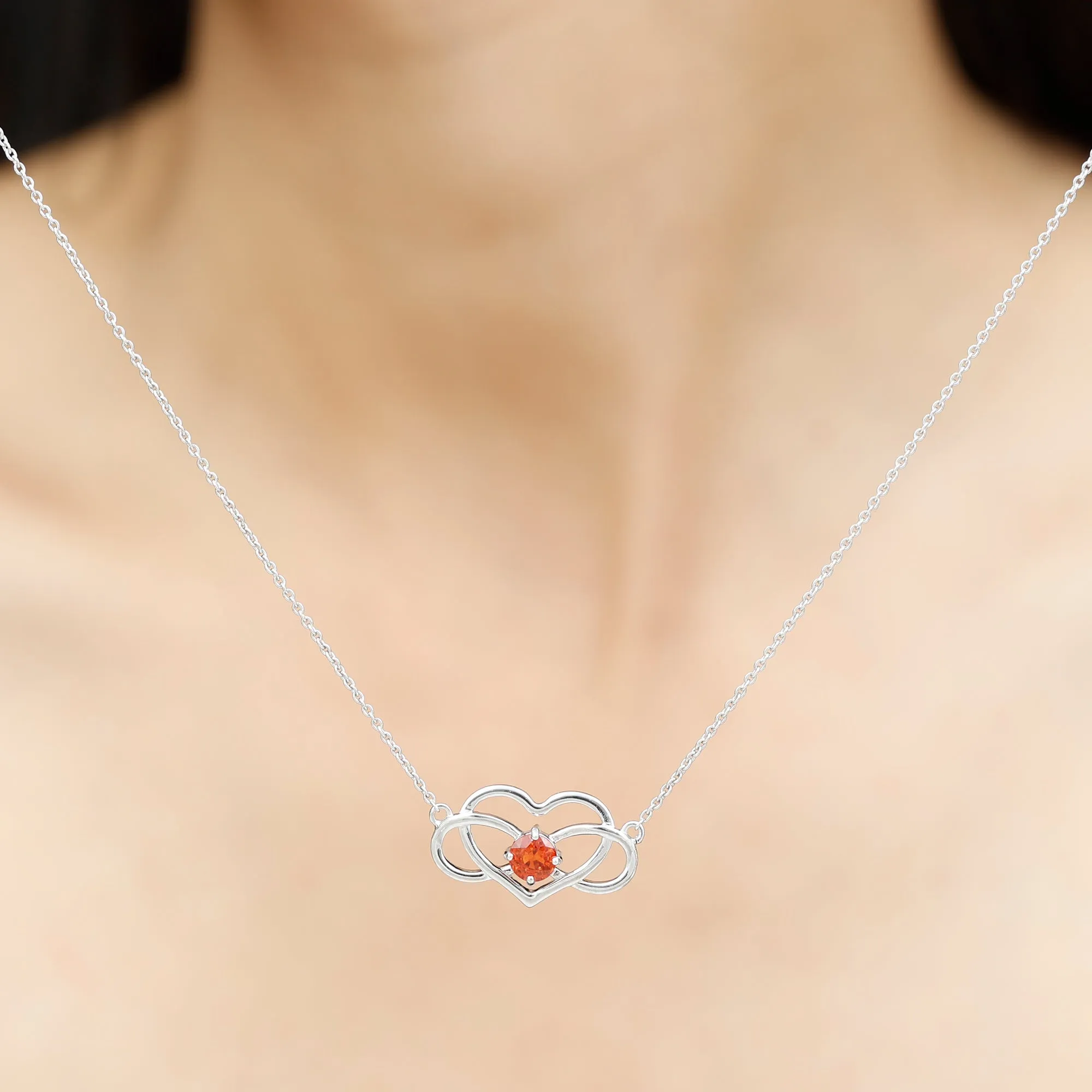 Solitaire Orange Sapphire Infinity Heart Necklace