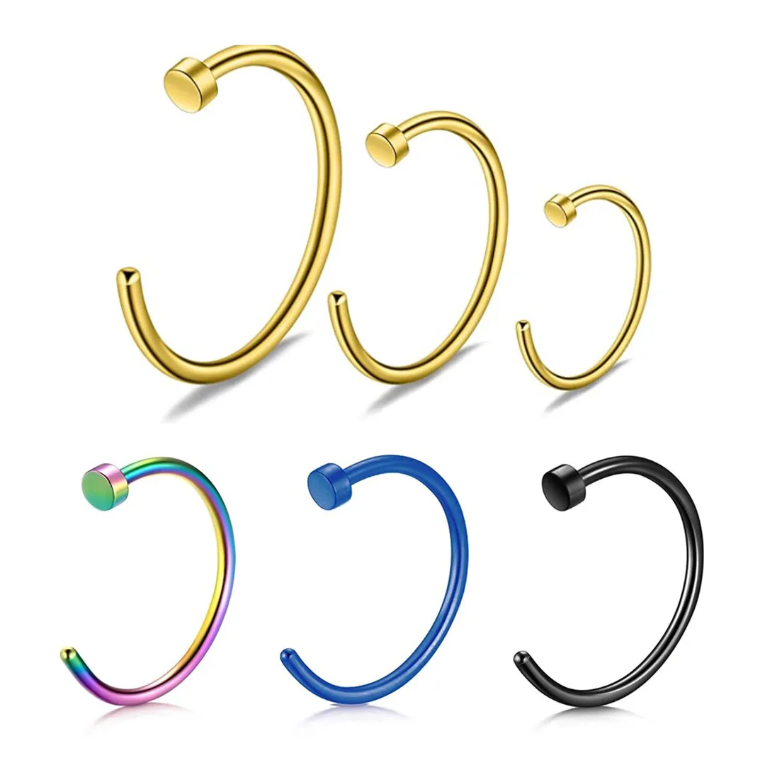 Steel Ion Plated Flat Top Nose Open Hoop Ring