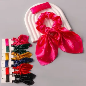 Studded Satin Clip Tail Hair Tie Set 1312 (12 units)