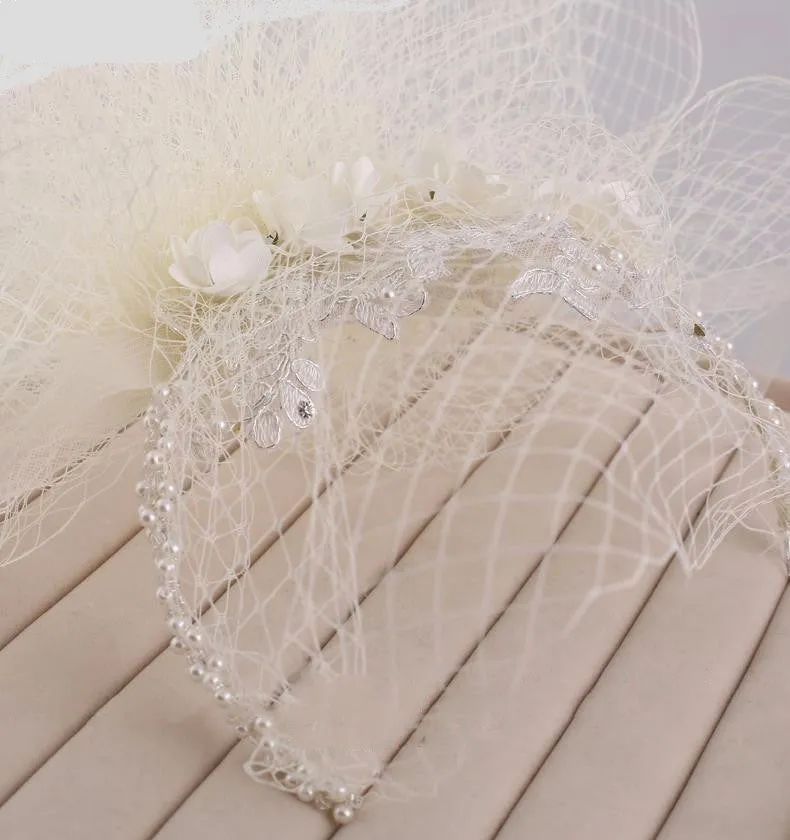 Stunning Modern French Net, Pearl Crystal & Lace Wedding Veil