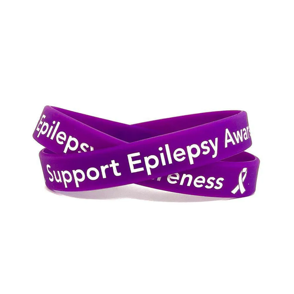 Support Epilepsy Awareness Purple Wristband - Adult 8" White Fill