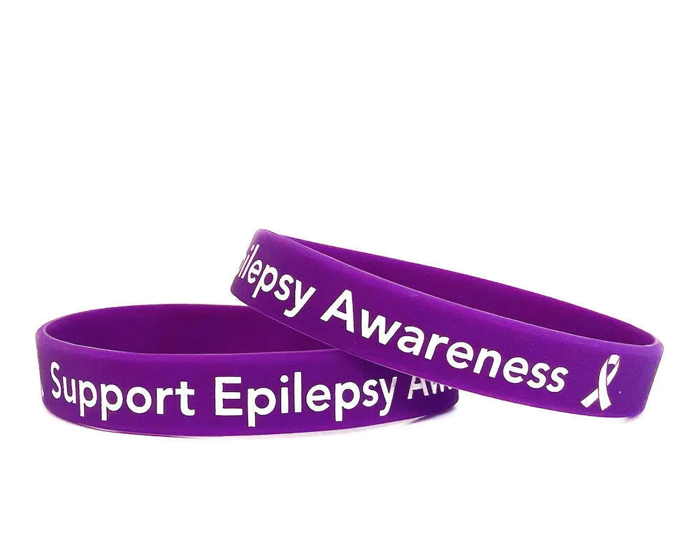 Support Epilepsy Awareness Purple Wristband - Adult 8" White Fill