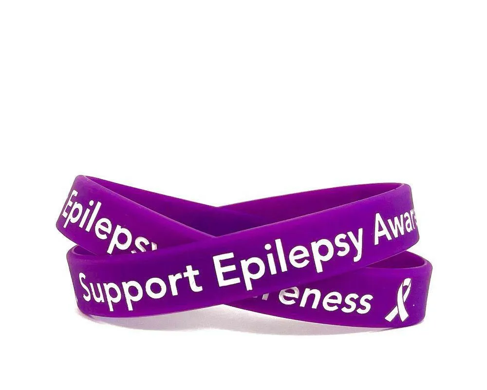 Support Epilepsy Awareness Purple Wristband - Adult 8" White Fill