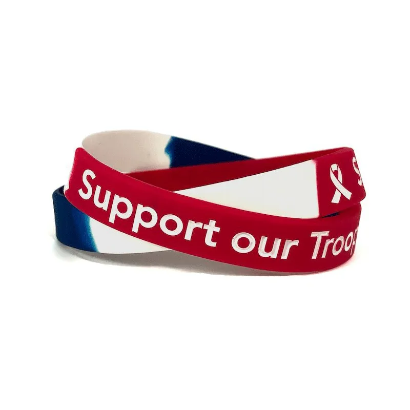 Support our Troops Red, White & Blue Rubber Wristband – Adult 8"