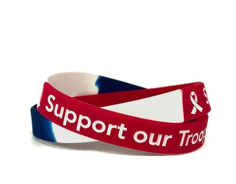 Support our Troops Red, White & Blue Rubber Wristband – Adult 8"