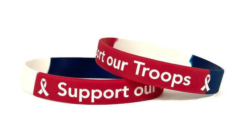 Support our Troops Red, White & Blue Rubber Wristband – Adult 8"