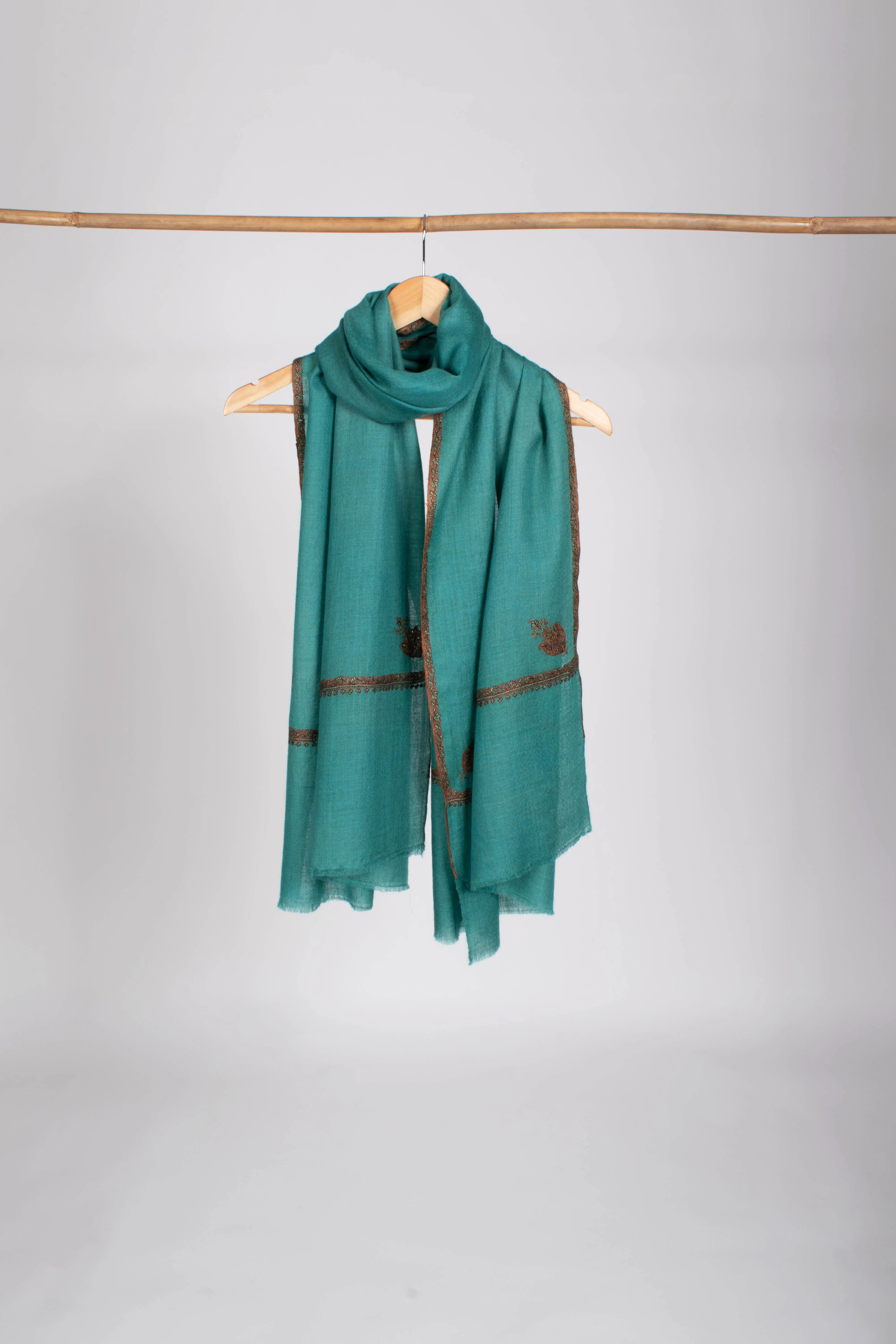 Teal Featherlight Cashmere Kashmiri Scarf - BARN