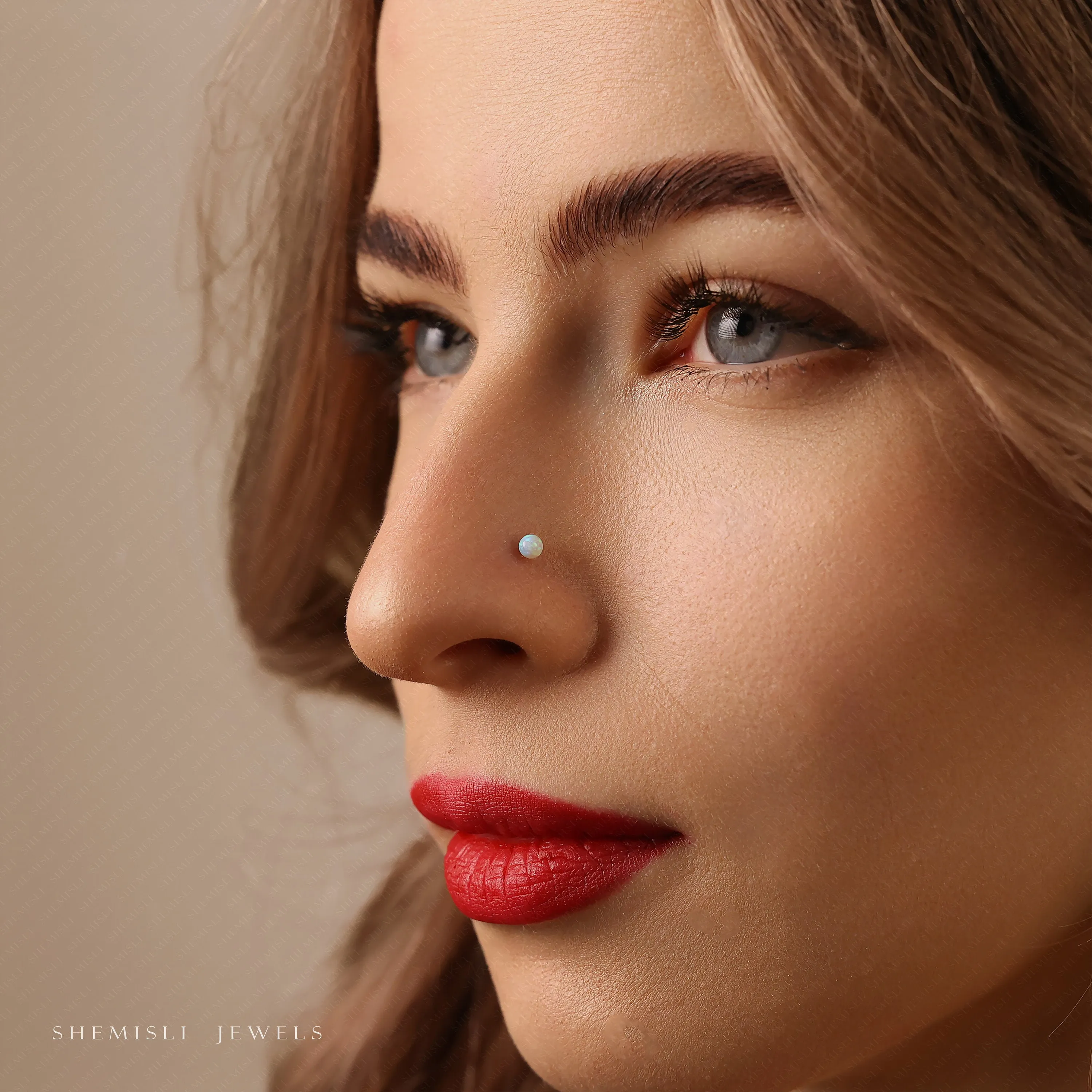 Tiny 3mm Opal Ball Threadless Flat Back Nose Stud, 20,18,16ga, 5-10mm Unisex, Surgical Steel SHEMISLI SS587