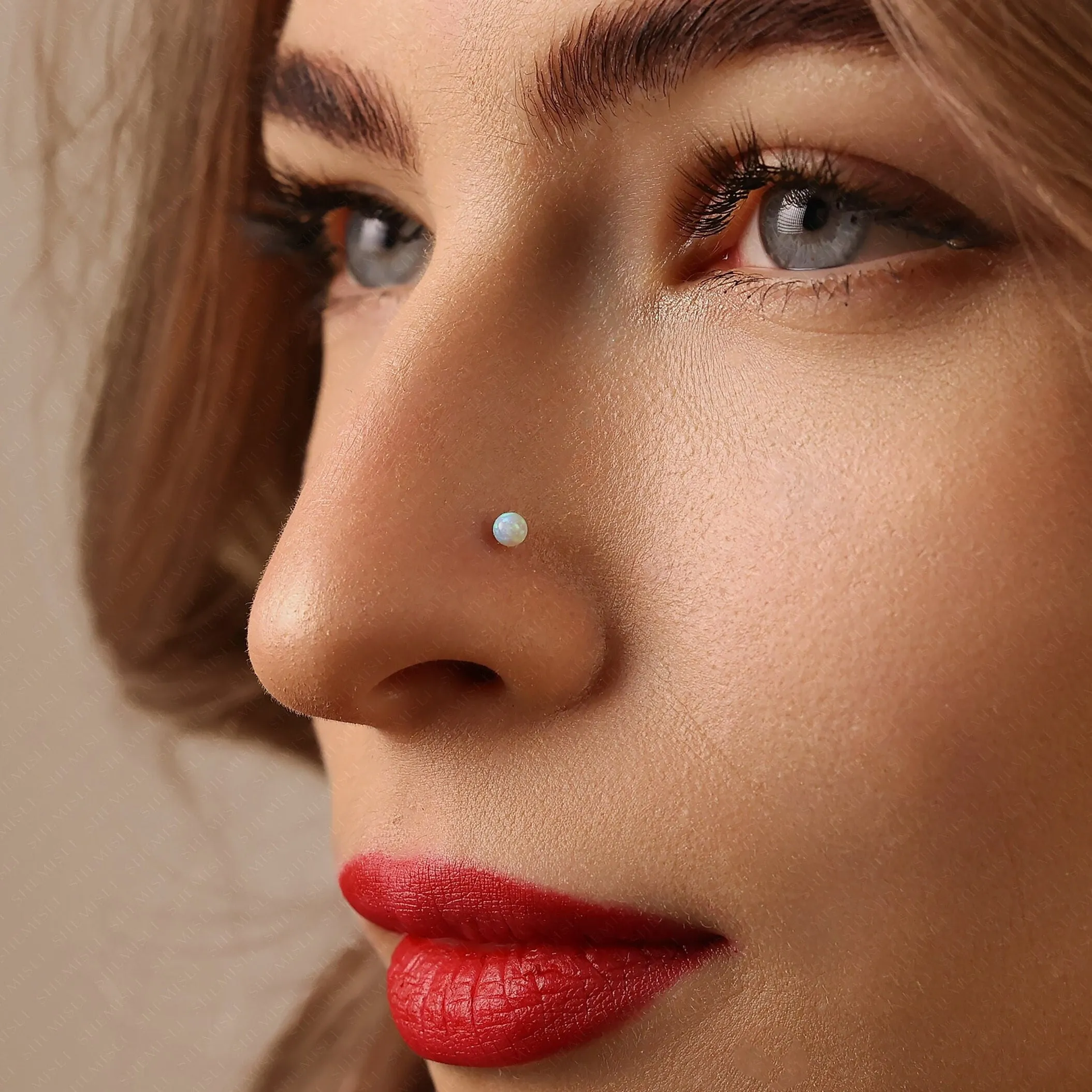 Tiny 3mm Opal Ball Threadless Flat Back Nose Stud, 20,18,16ga, 5-10mm Unisex, Surgical Steel SHEMISLI SS587