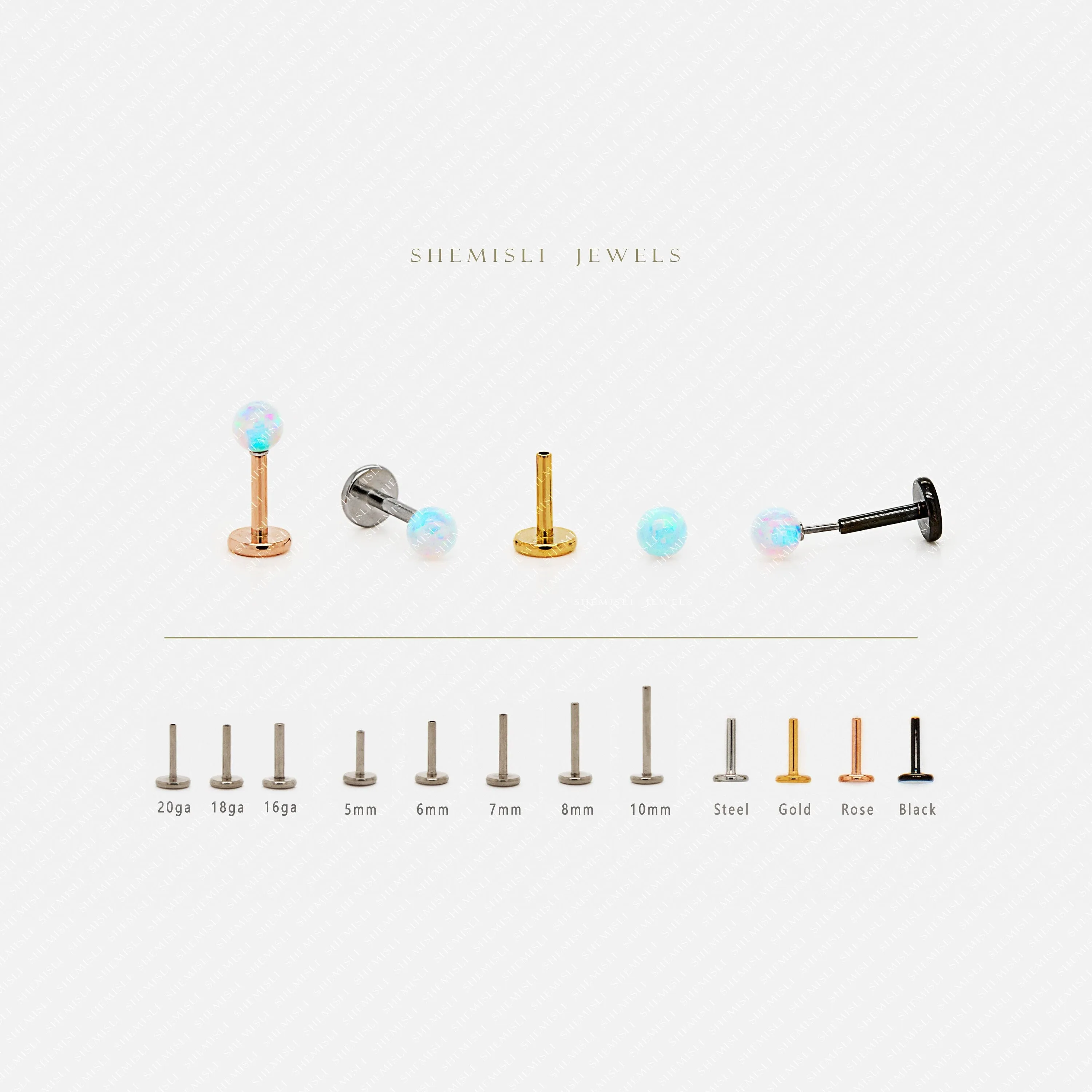 Tiny 3mm Opal Ball Threadless Flat Back Nose Stud, 20,18,16ga, 5-10mm Unisex, Surgical Steel SHEMISLI SS587