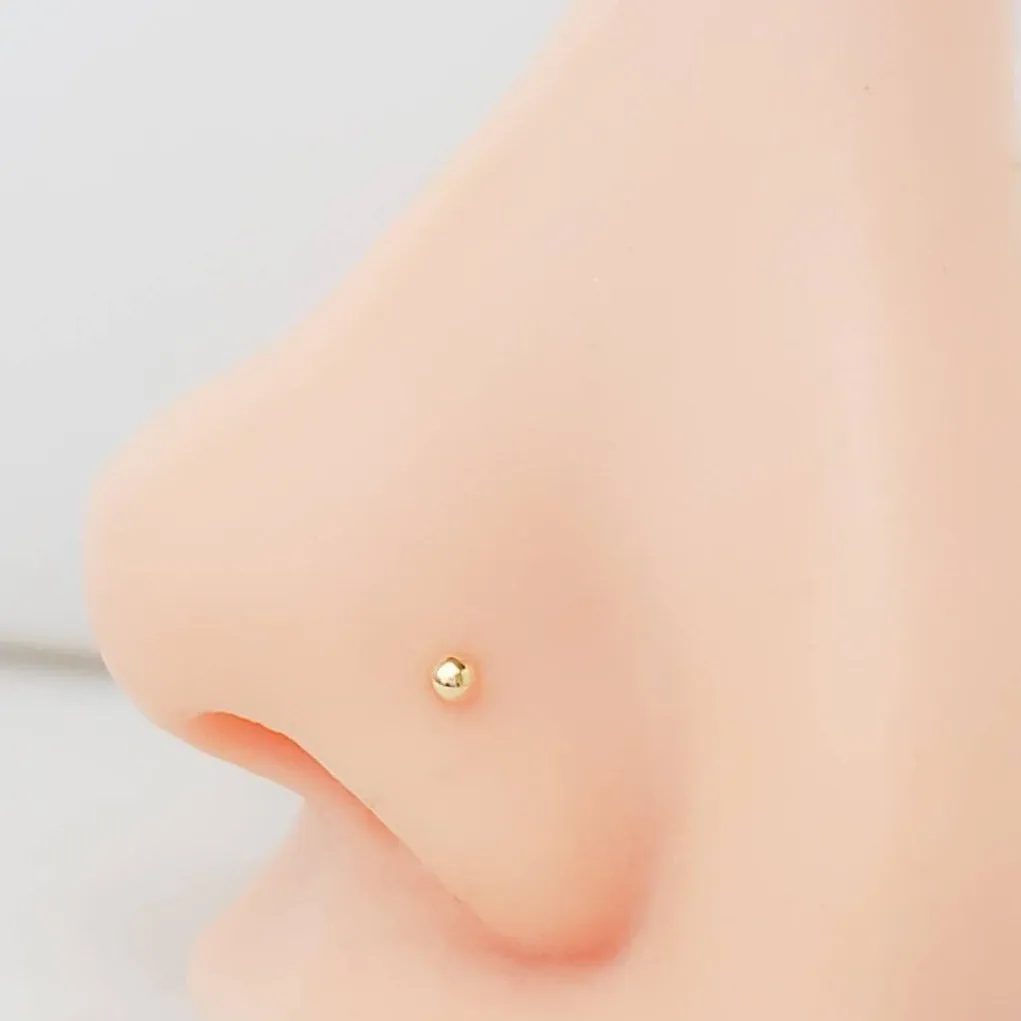 Tiny Bead Nose Stud in 14K Gold